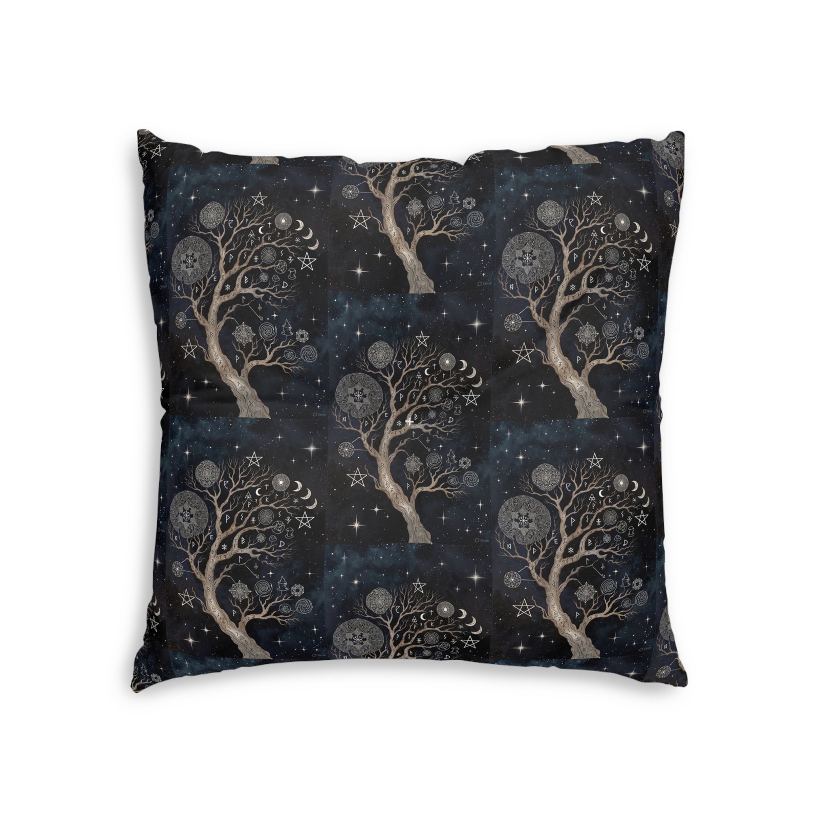 Mystic Moon Tree Tufted Floor Pillow — Celestial Boho Square Cushion - Image 2