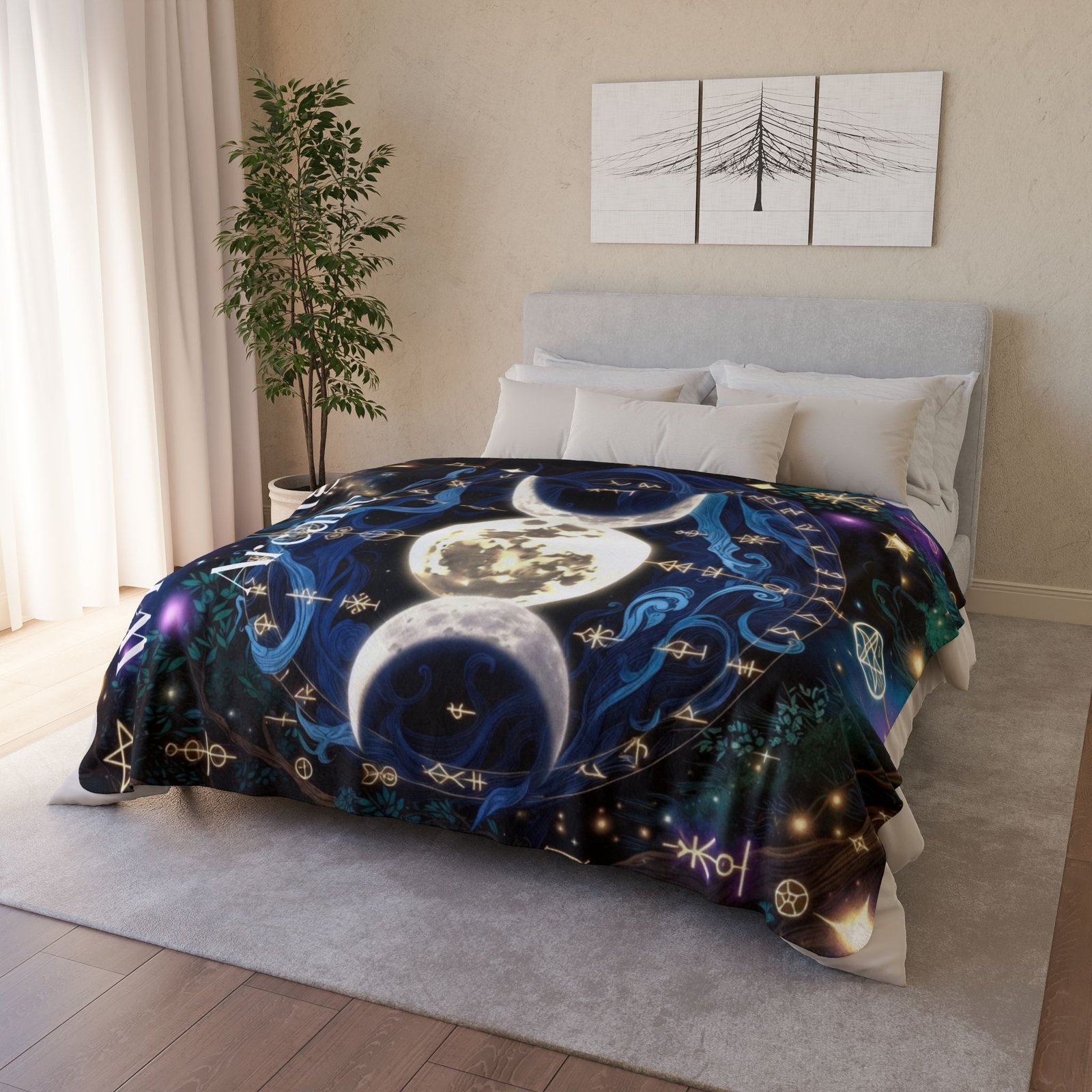 Whispering Arcane Moon Triple Goddess Fleece Sherpa Blanket - Image 7