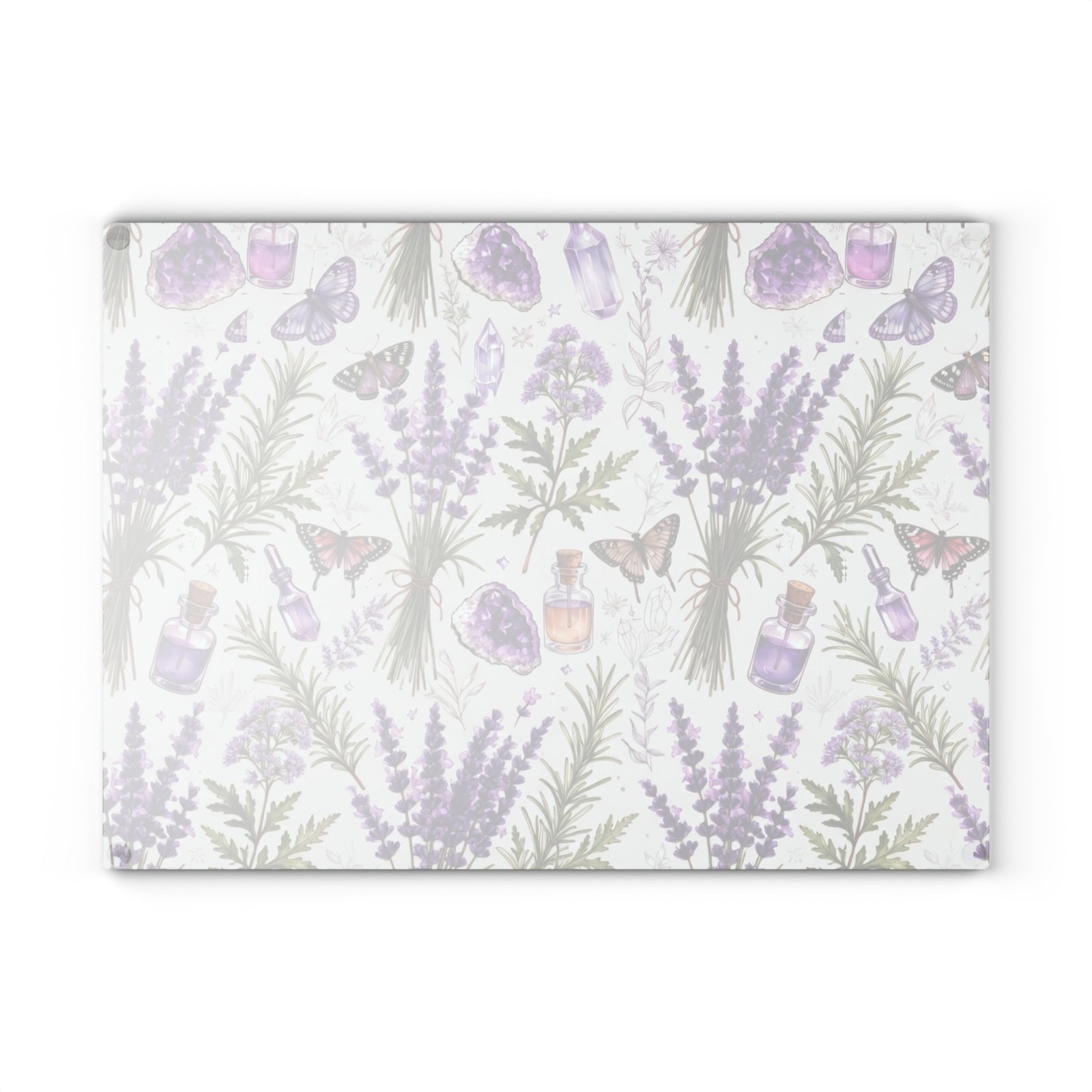 Lavender Herb Glass Cutting Board — Floral Kitchen Prep Board with Butterflies & Essential Oil Motif - Image 8
