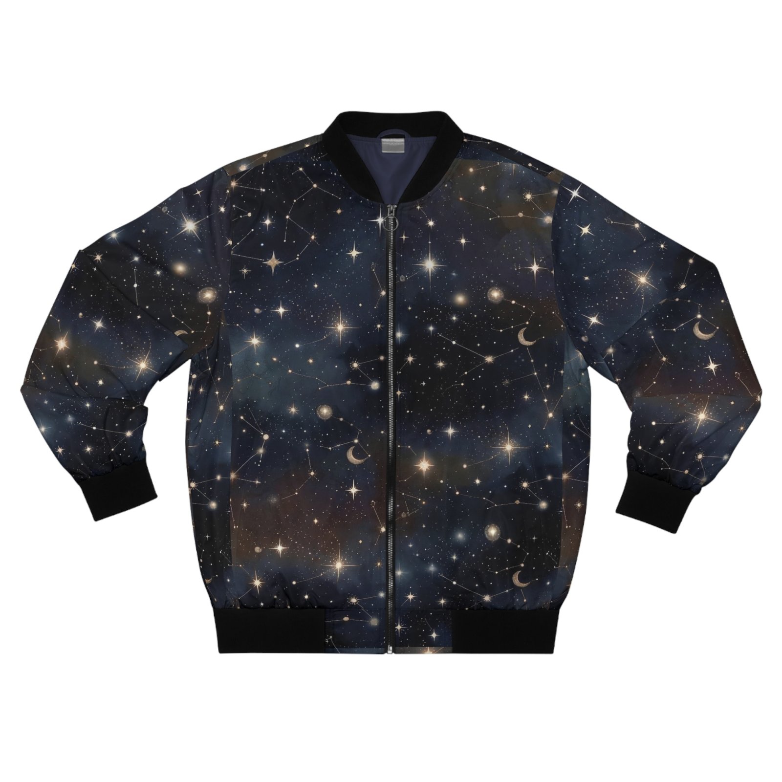 Starry Night Sky Bomber Jacket – Crescent Moon & Stars All-Over Print - Image 2