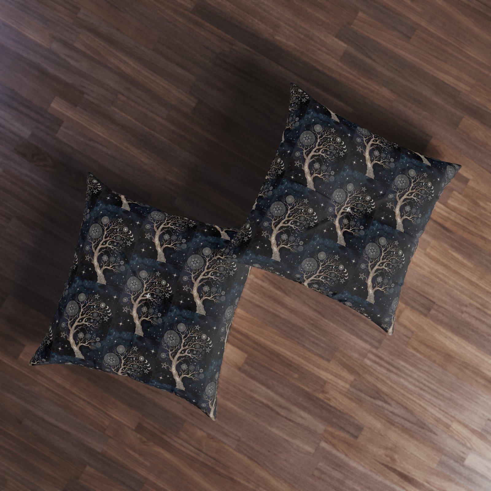 Mystic Moon Tree Tufted Floor Pillow — Celestial Boho Square Cushion - Image 7