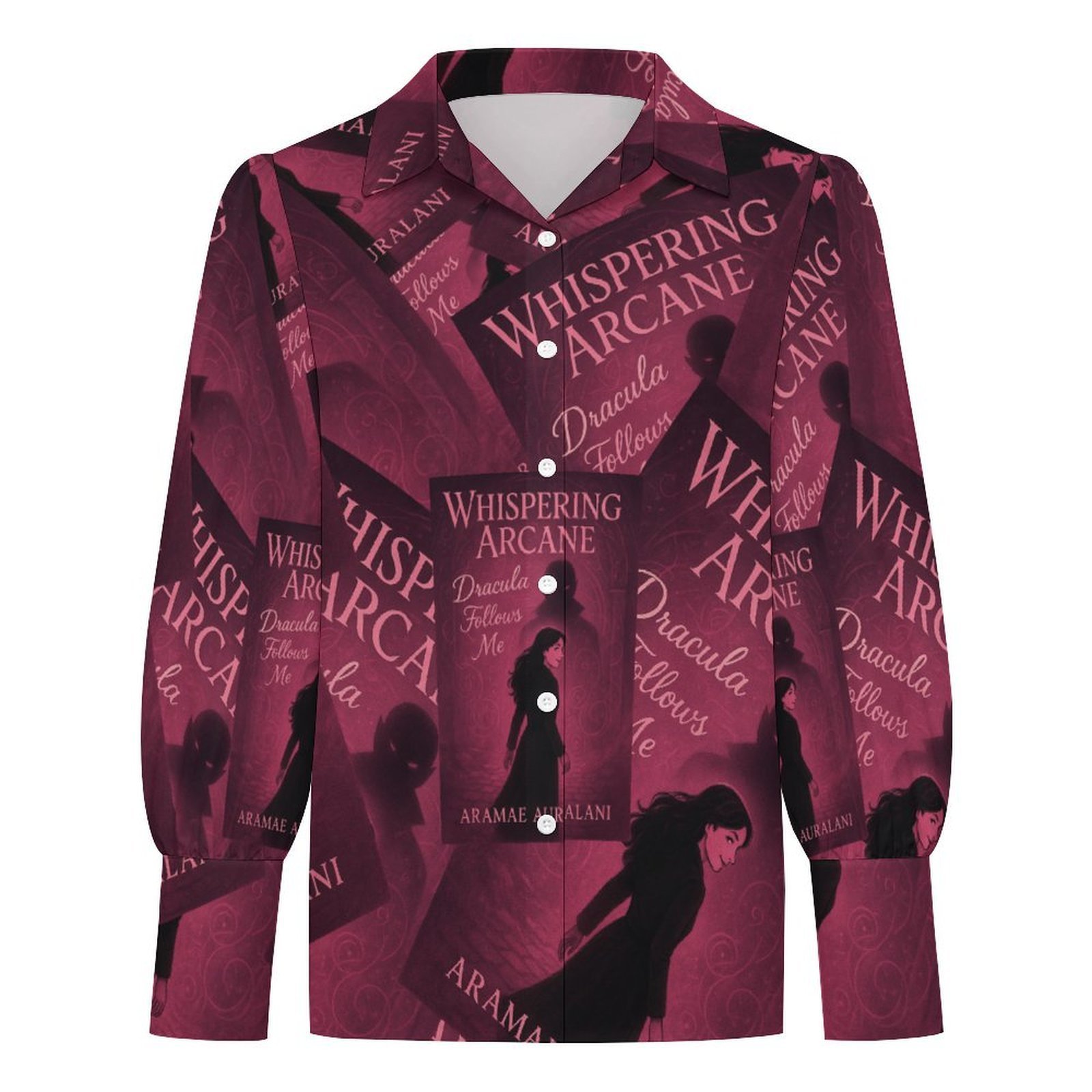 Dracula Follows Me Cover Art Blouse Womens Long Sleeve Lantern Sleeve Shirt - Image 2