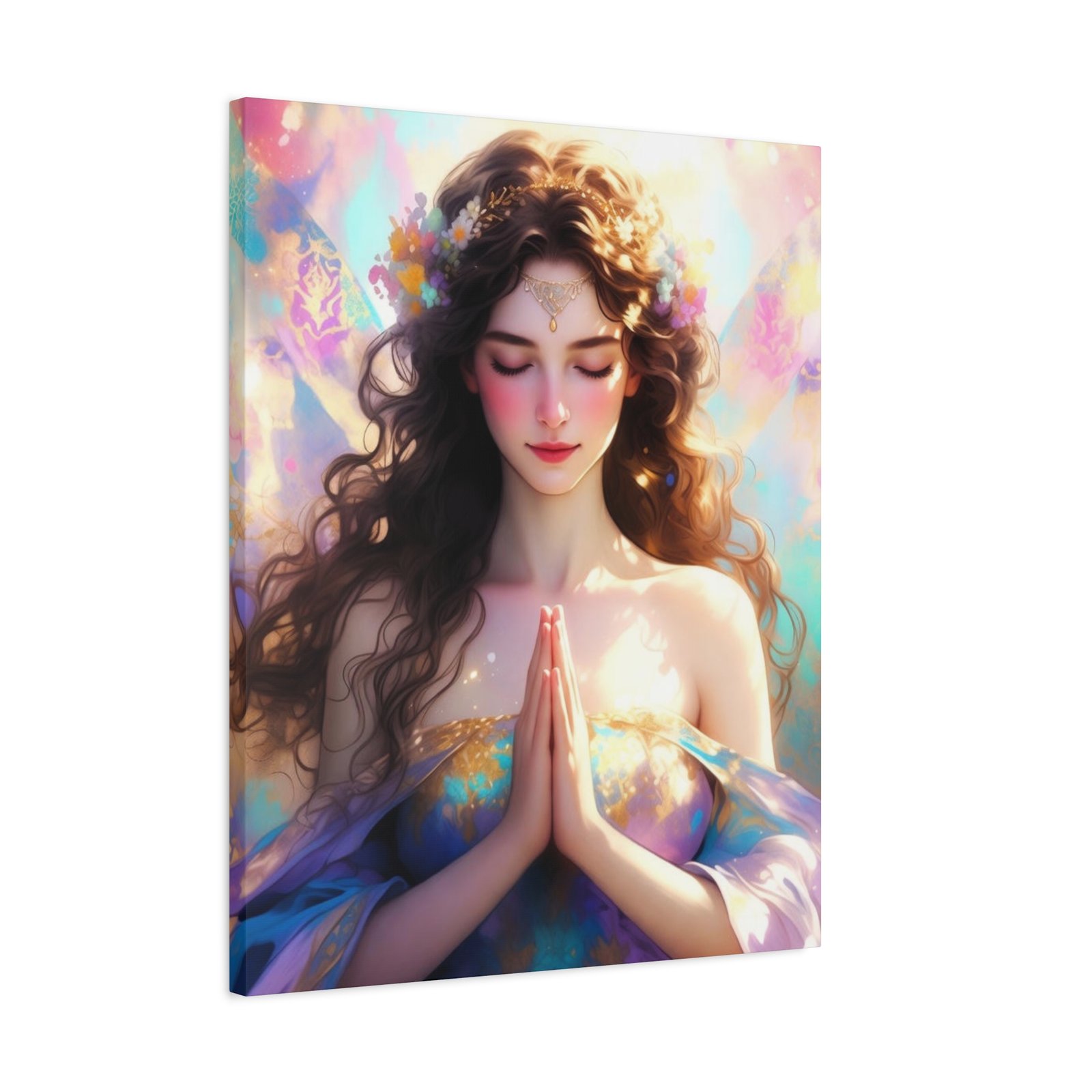 Meditative Goddess Canvas Art — Serene Prayer Woman Matte Stretched Print - Image 6