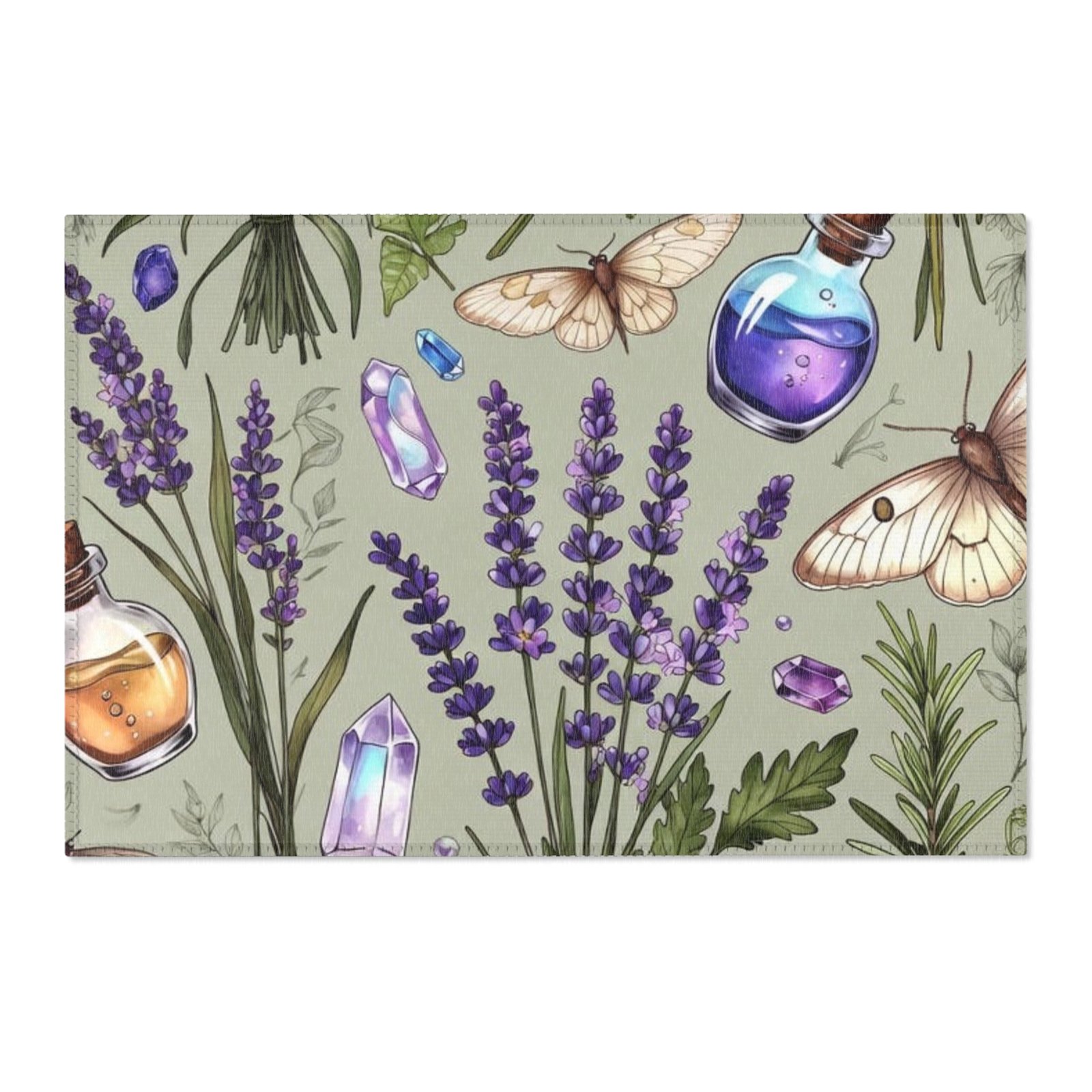 Lavender Apothecary Area Rug — Botanical Herbs, Moths & Crystal Potion Design - Image 10