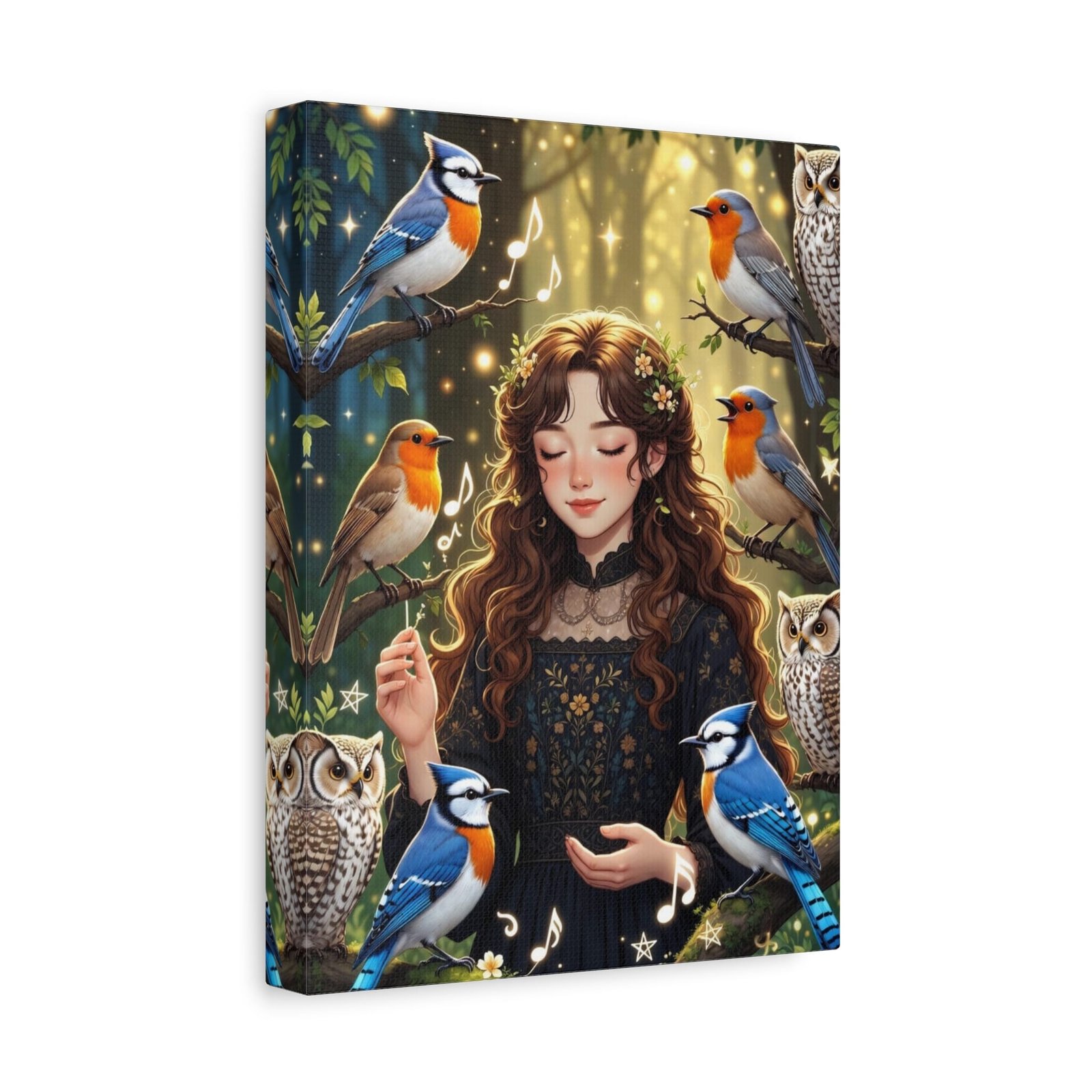Enchanted Songbird Girl Matte Canvas Wall Art - Image 6