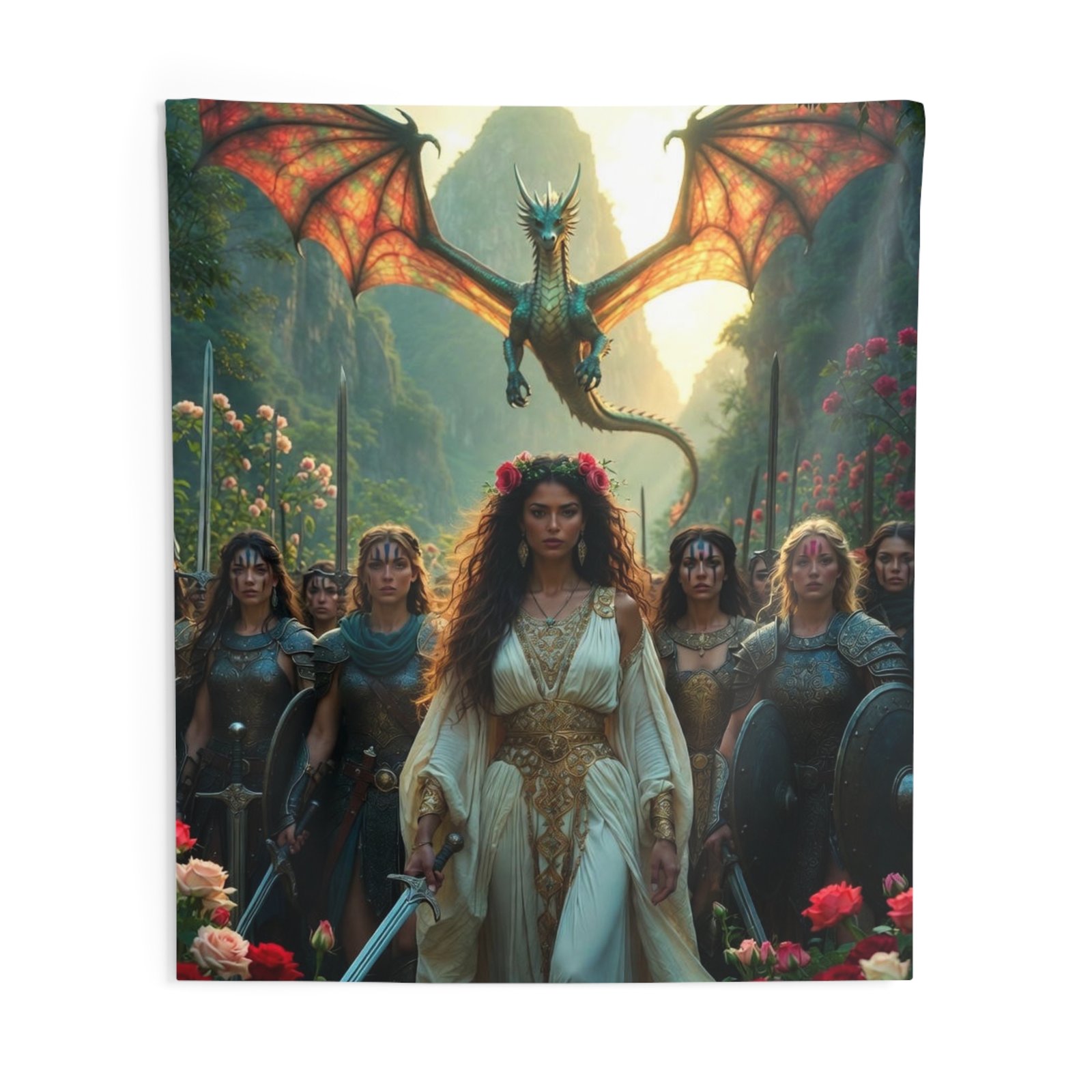 Fantasy Warrior Queen Tapestry - Rose Matriarch — Dragon & Shieldmaidens Wall Art - Image 8