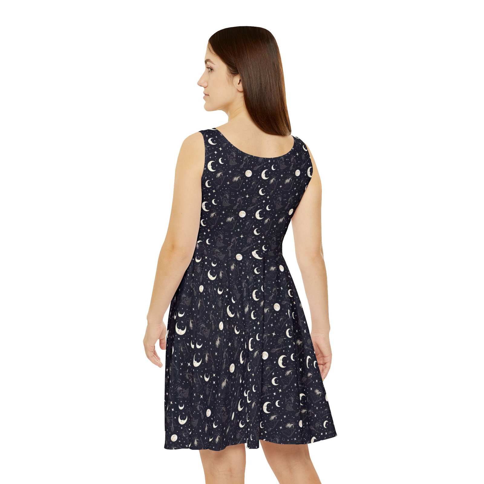 Celestial Moon & Stars Skater Dress — Night Sky Print - Image 4
