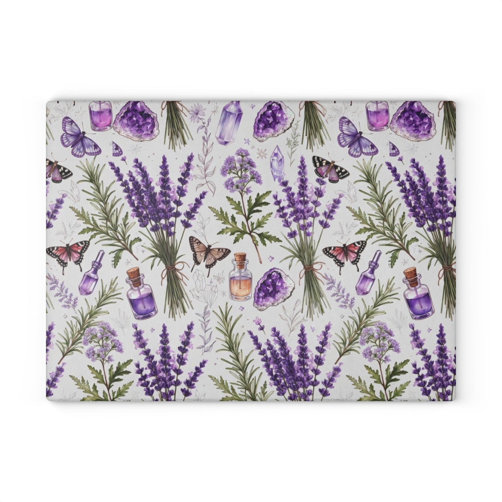 Lavender Herb Glass Cutting Board — Floral Kitchen Prep Board with Butterflies & Essential Oil Motif - Image 7
