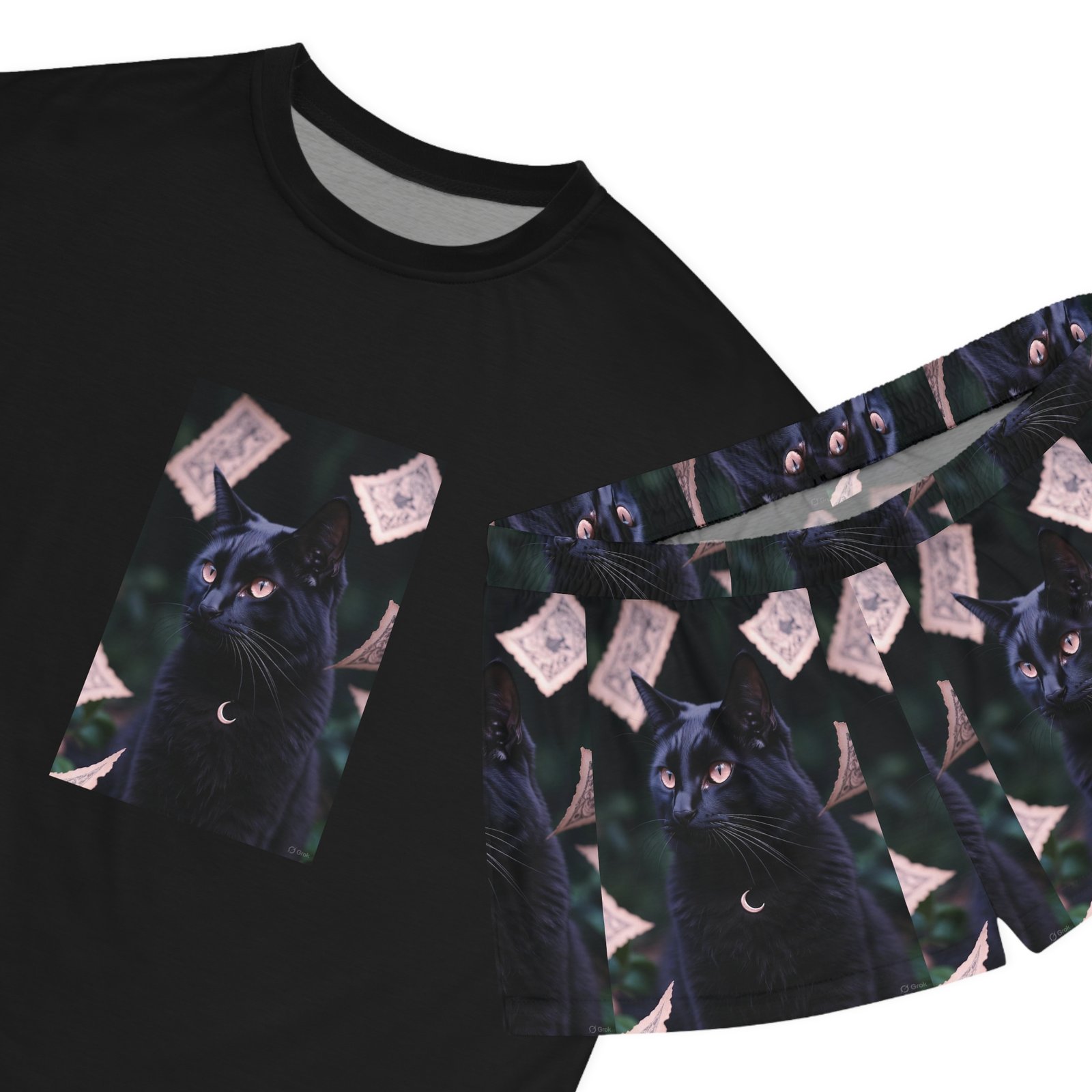Black Cat Moon Pajama Set — Women's Short Sleepwear with Mystical Cat Print - Image 4