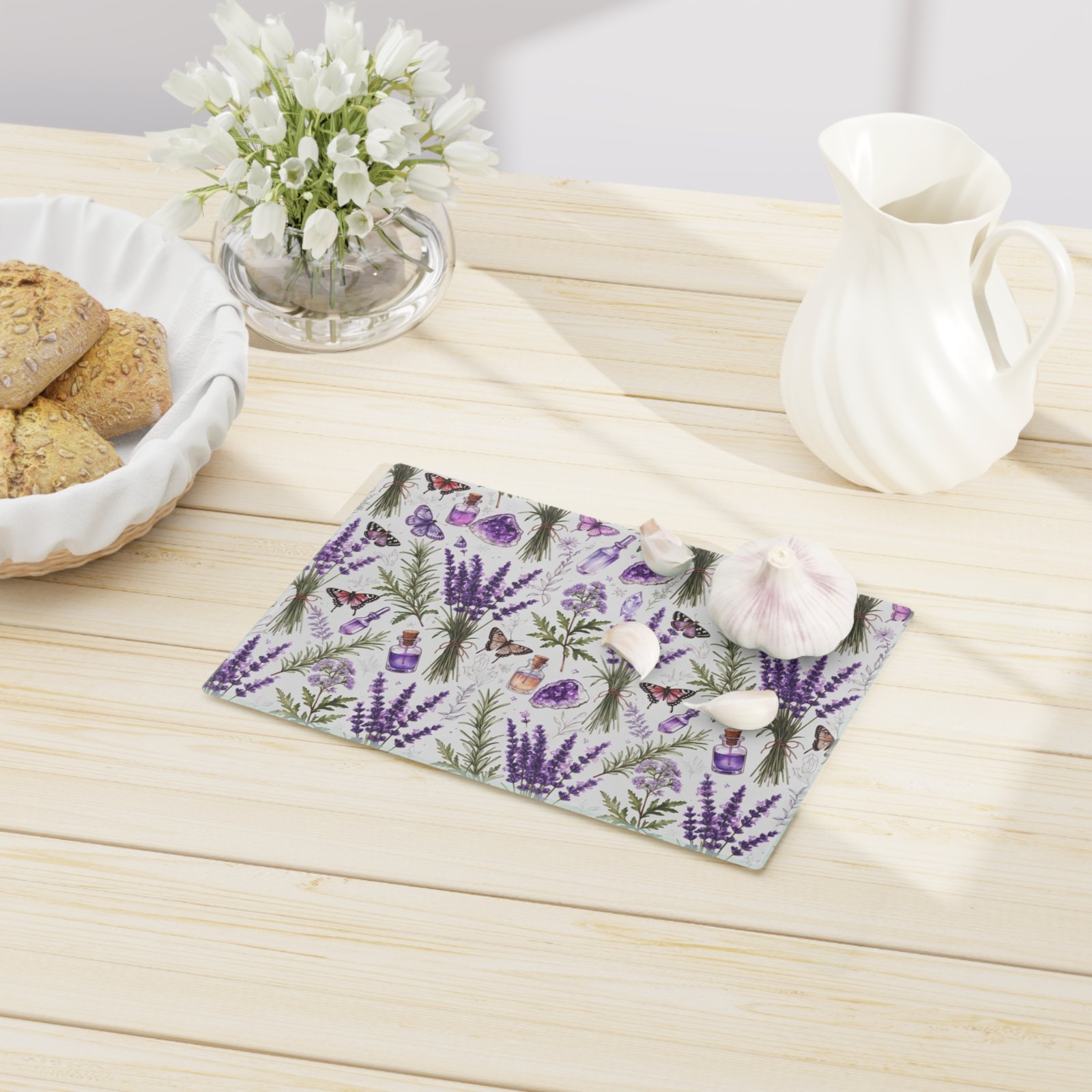 Lavender Herbal Apothecary Cutting Board — Lavender, Botanicals & Potion Bottle Kitchen Decor - Image 8