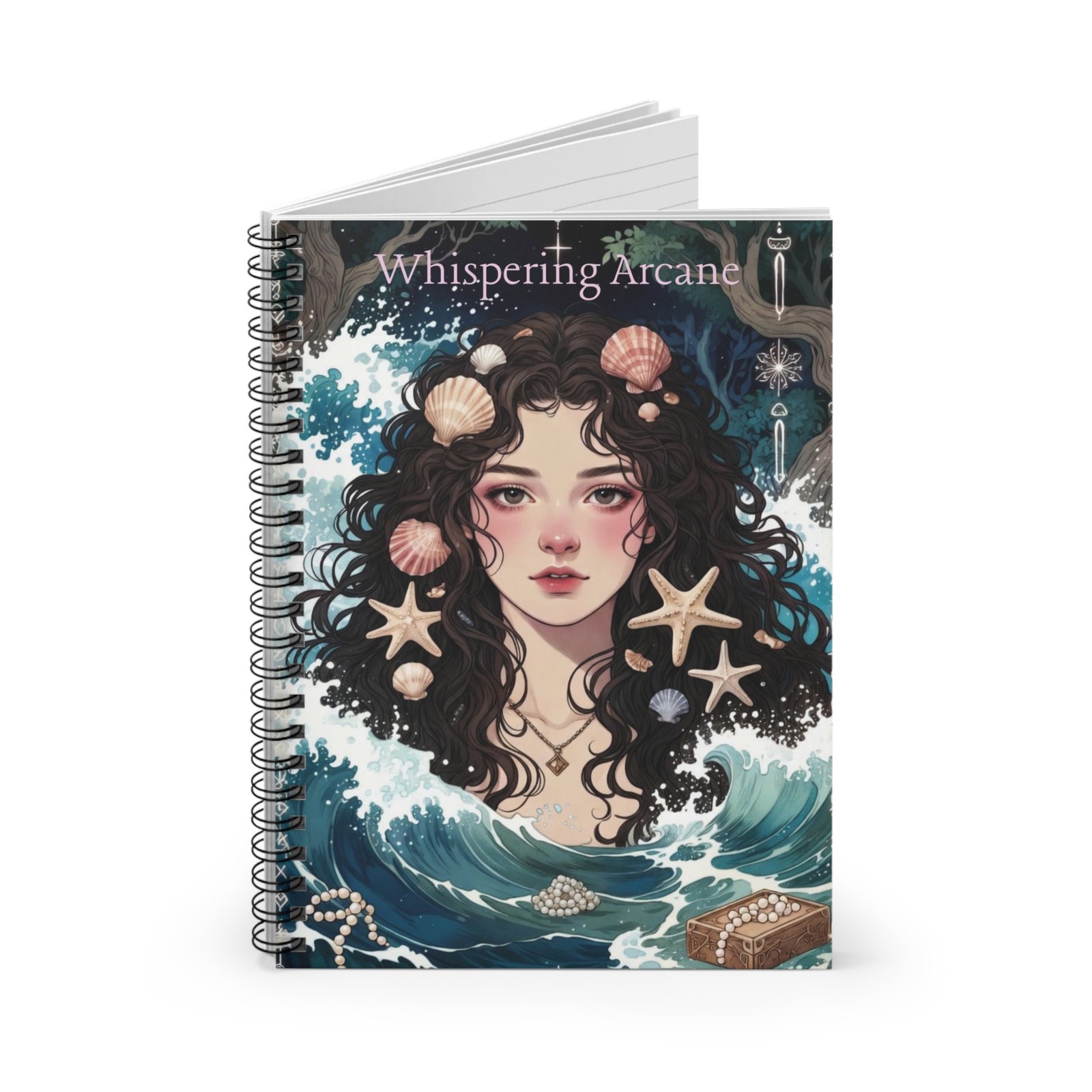 Mermaid Seashell Spiral Notebook — Ruled Journal with 'Whispering Arcane' Art