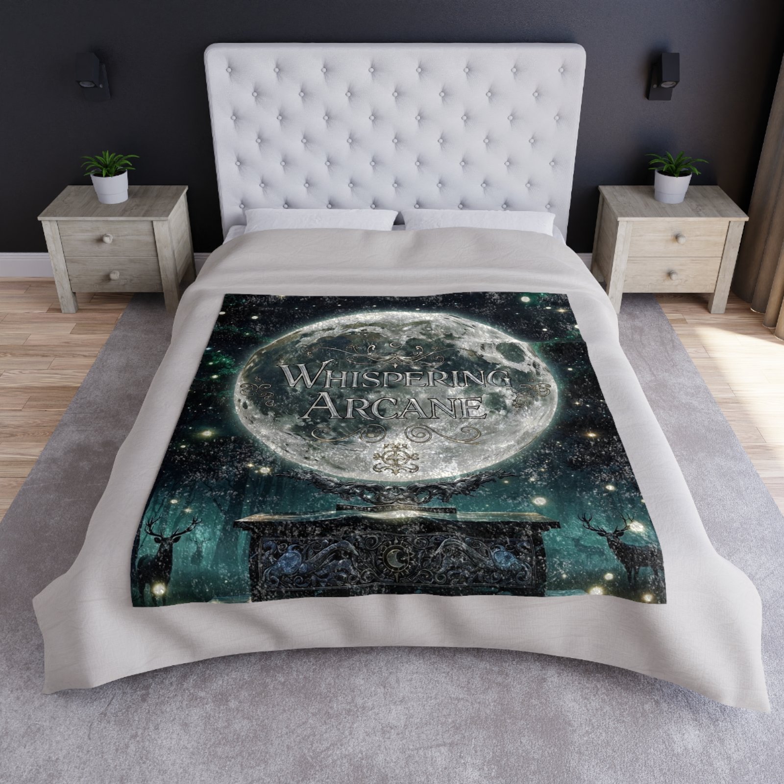 Crushed Velvet Blanket — Whispering Arcane Moon Gothic Throw for Mystical Home Décor - Image 5