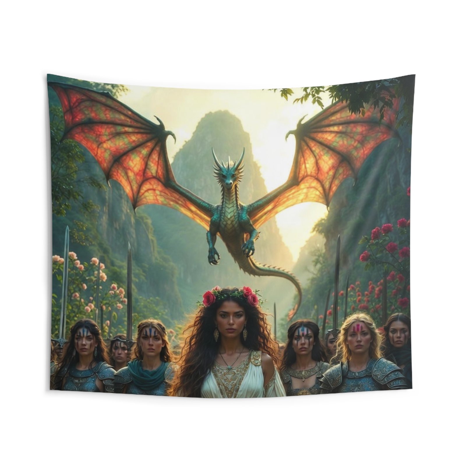 Fantasy Warrior Queen Tapestry - Rose Matriarch — Dragon & Shieldmaidens Wall Art - Image 4