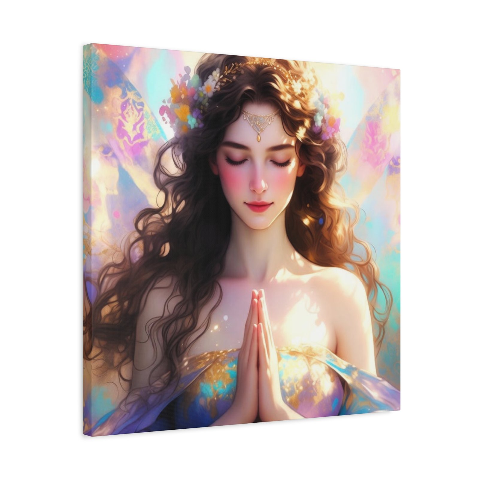 Meditative Goddess Canvas Art — Serene Prayer Woman Matte Stretched Print - Image 22