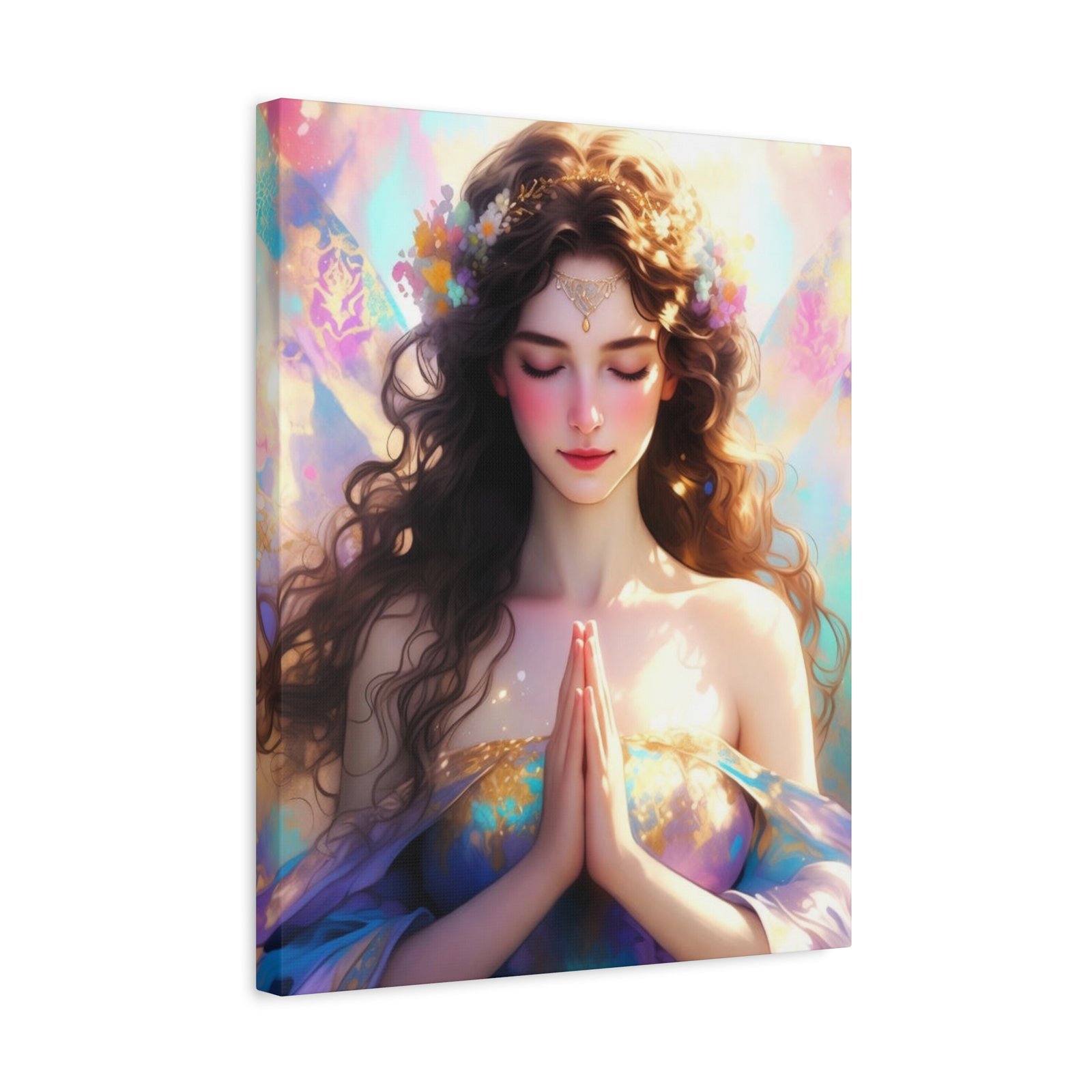 Meditative Goddess Canvas Art — Serene Prayer Woman Matte Stretched Print - Image 2