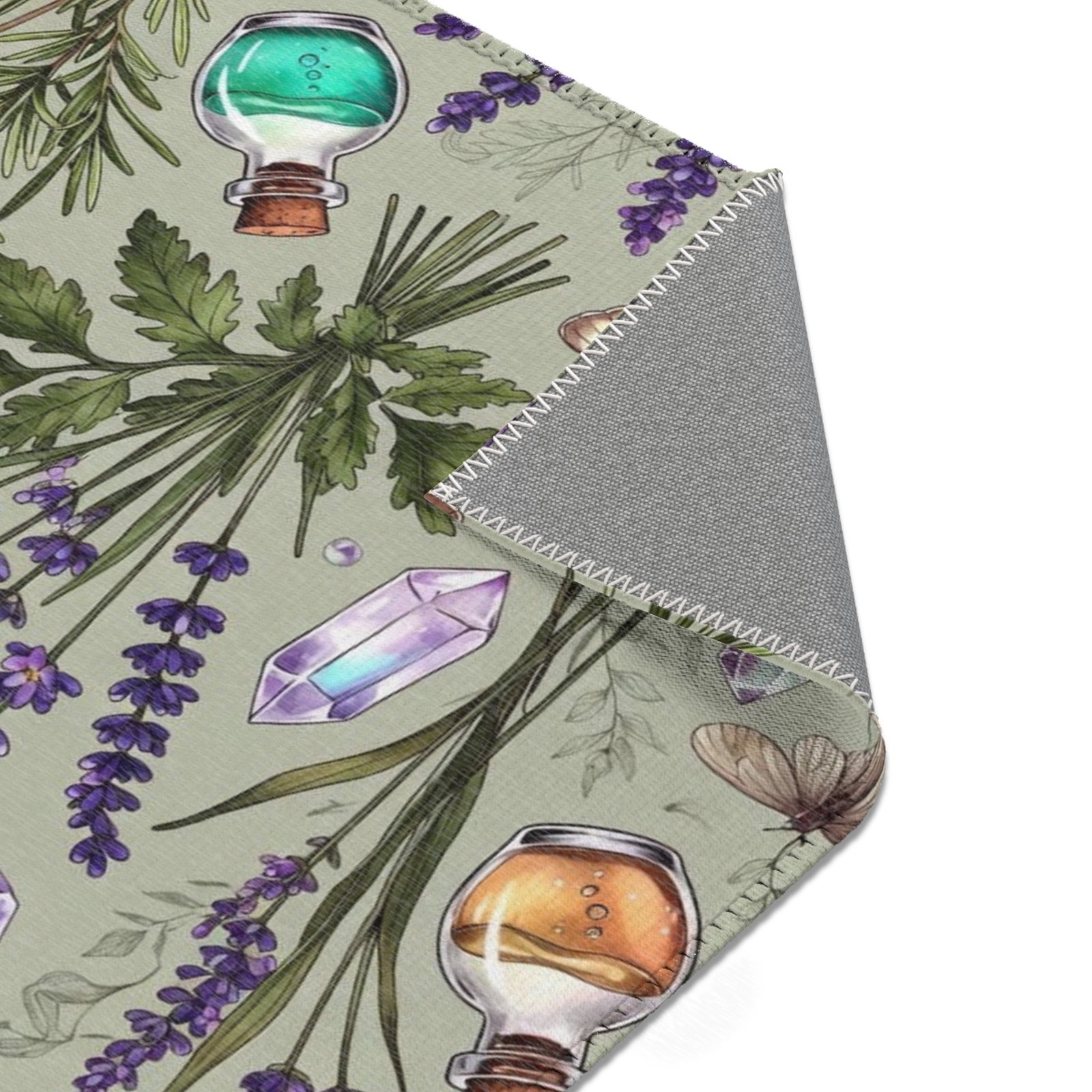 Lavender Apothecary Area Rug — Botanical Herbs, Moths & Crystal Potion Design - Image 2