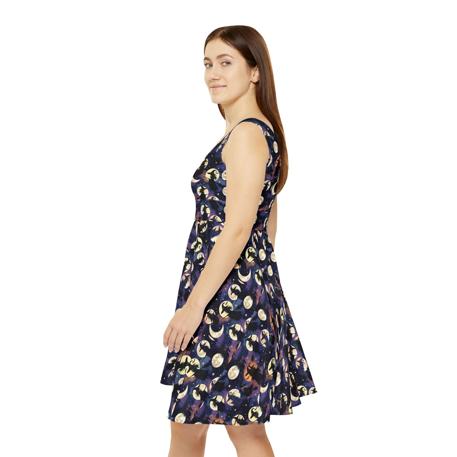 Moon Phase Skater Dress – Celestial Night Print Women’s AOP