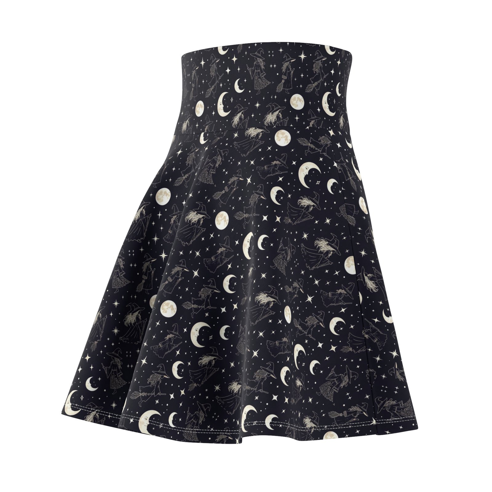 Celestial Moon Phase Skater Skirt — Black Starry Night AOP - Image 5