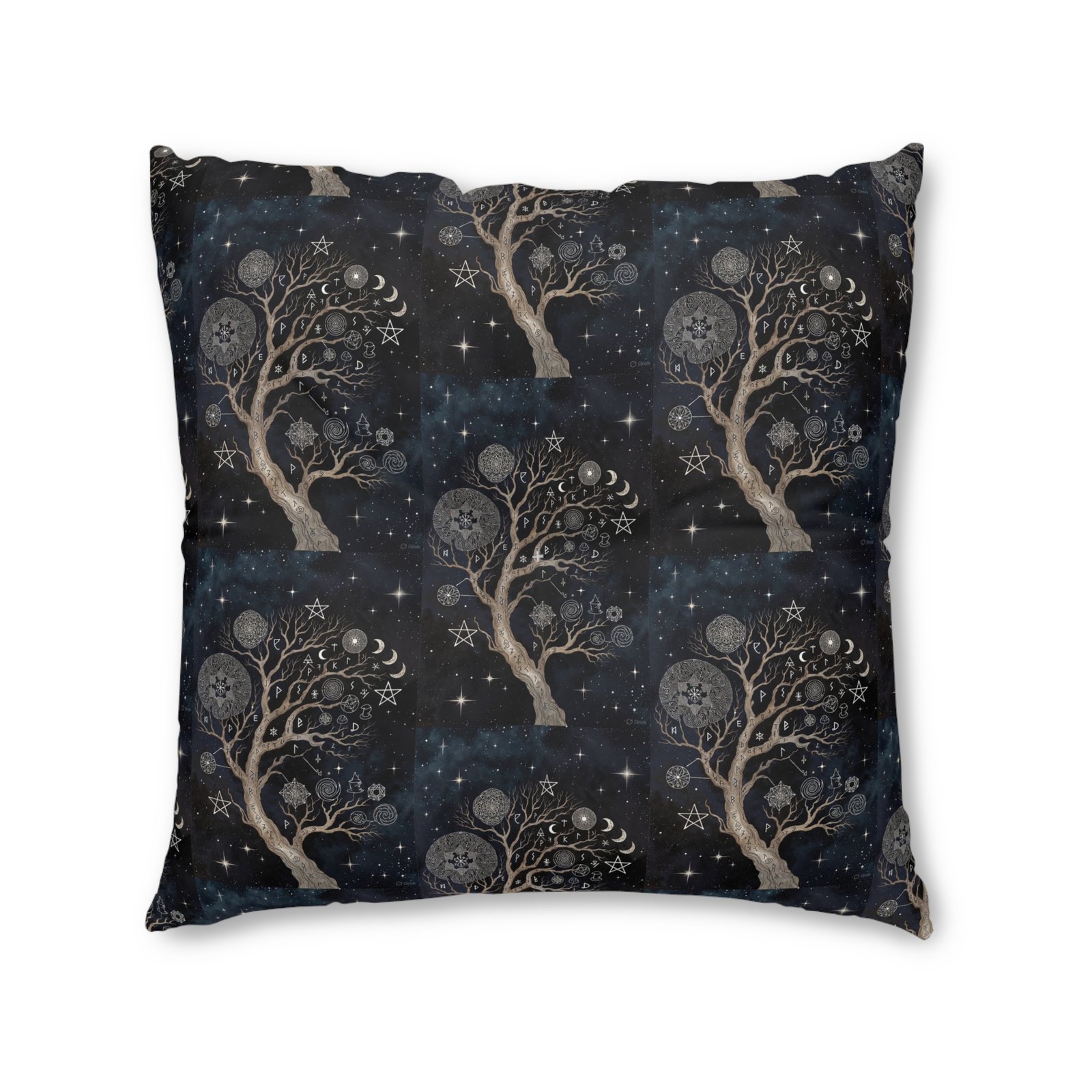 Mystic Moon Tree Tufted Floor Pillow — Celestial Boho Square Cushion - Image 5