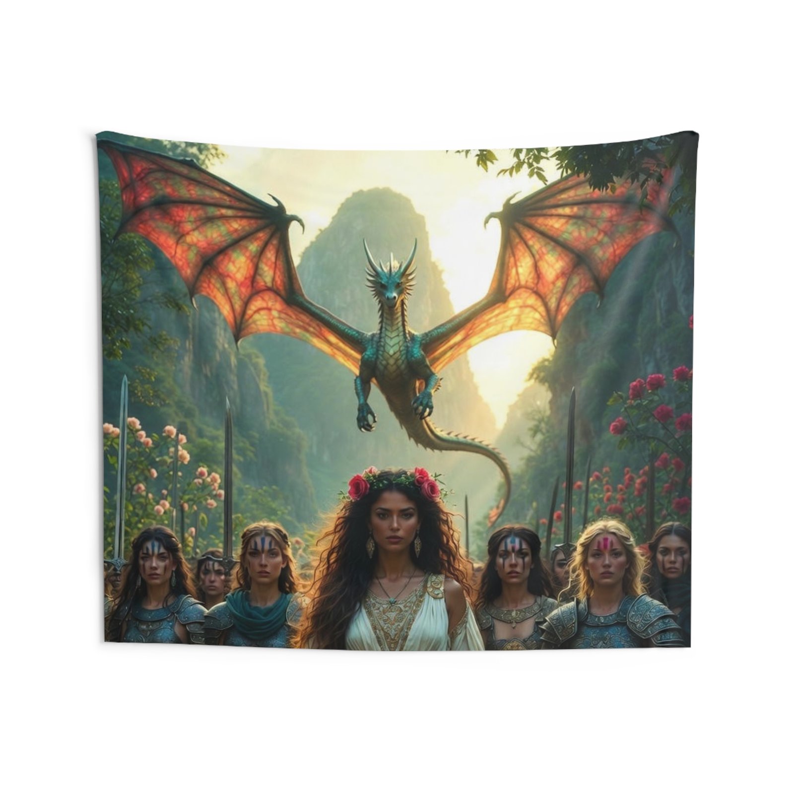 Fantasy Warrior Queen Tapestry - Rose Matriarch — Dragon & Shieldmaidens Wall Art - Image 7