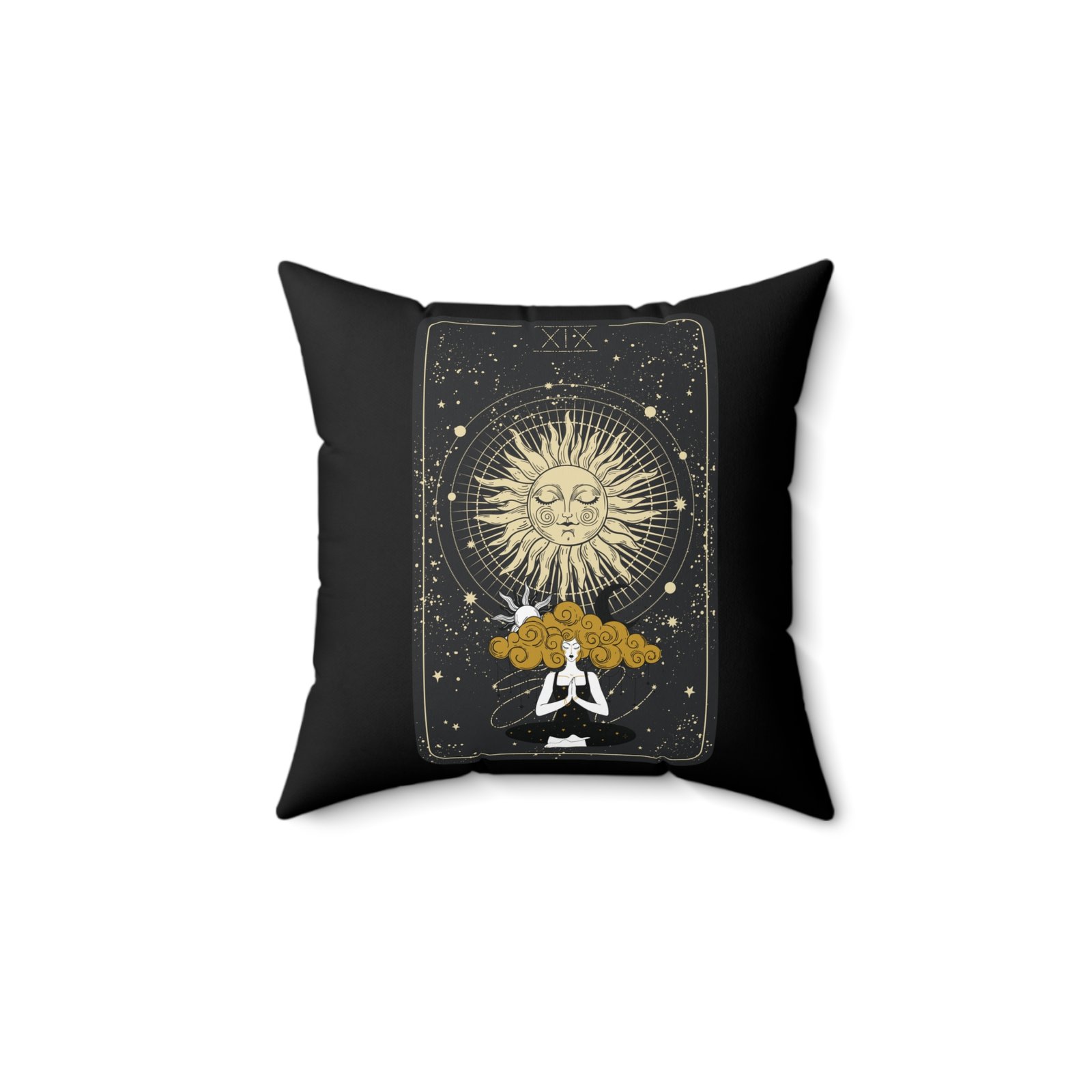 SUN GODDESS Tarot Card Black Spun Polyester Square Pillow