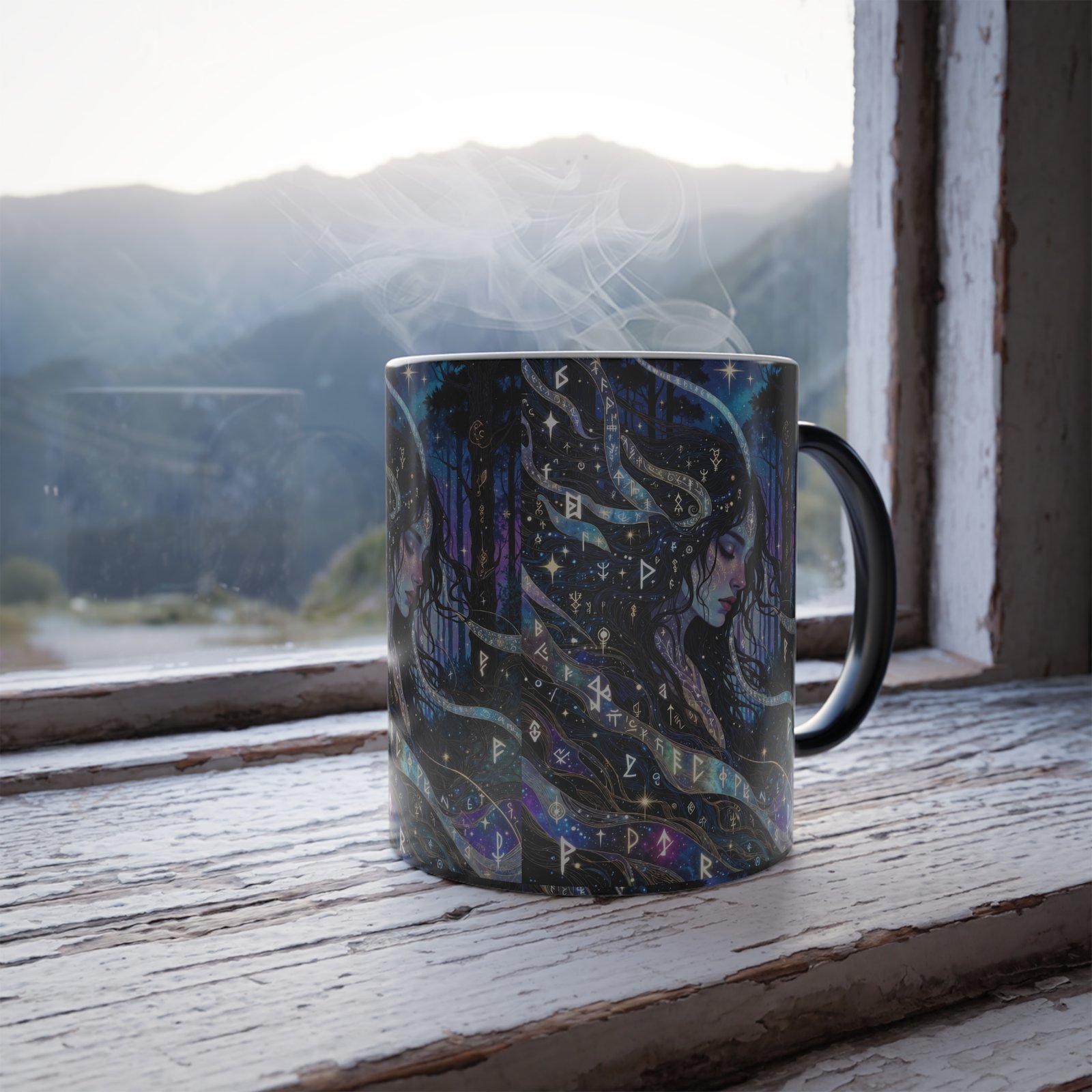 Mystic Forest Color-Changing Mug — Enchanted Night Woman Design (11oz) - Image 6