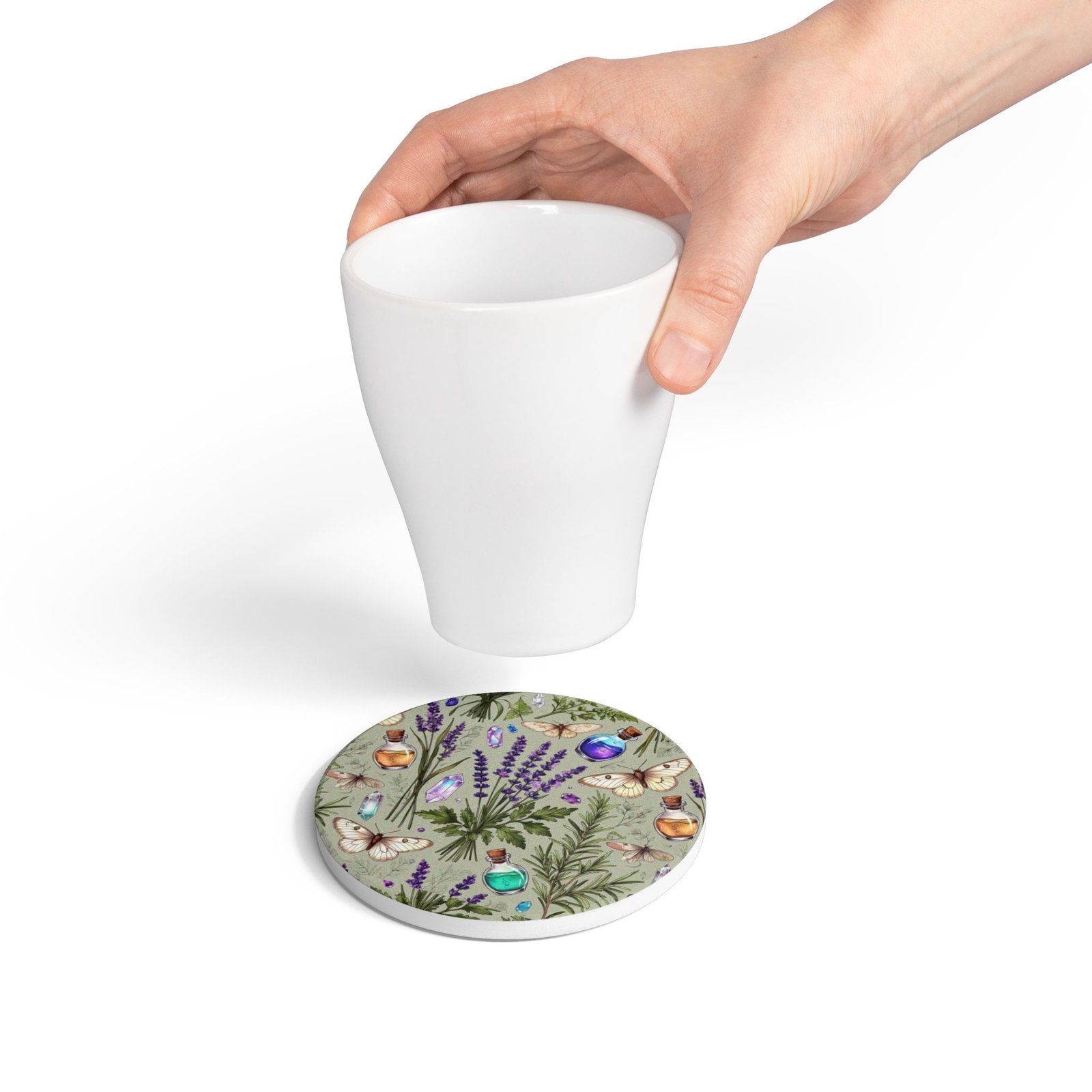 Lavender Apothecary Ceramic Coaster — Botanical, Crystals & Potion Bottle Design - Image 5