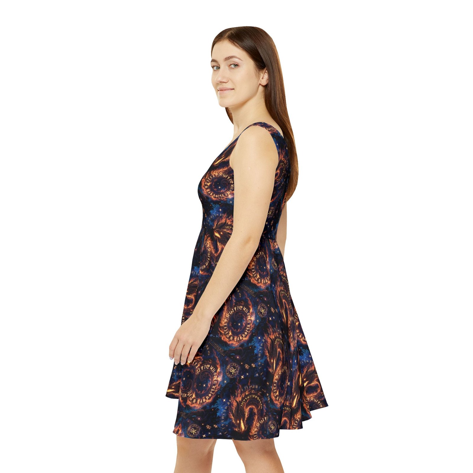 Galaxy Dragon Skater Dress — Cosmic Fire Serpent Print