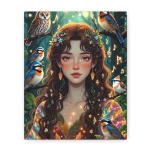 Enchanted Forest Muse Canvas Print — Fairy Woman with Birds & Owl