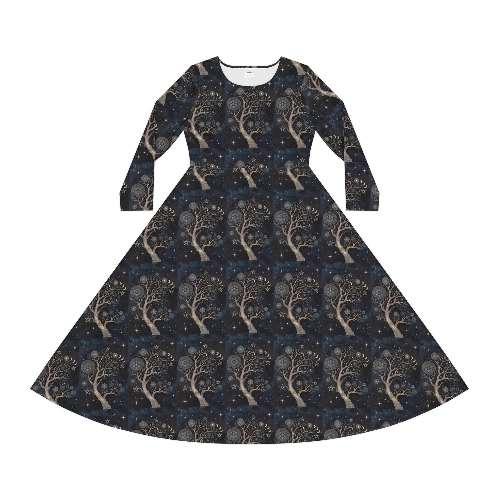 Mystic Tree Maxi Dress — Long Sleeve Dance Dress with Night Sky Print - Image 2