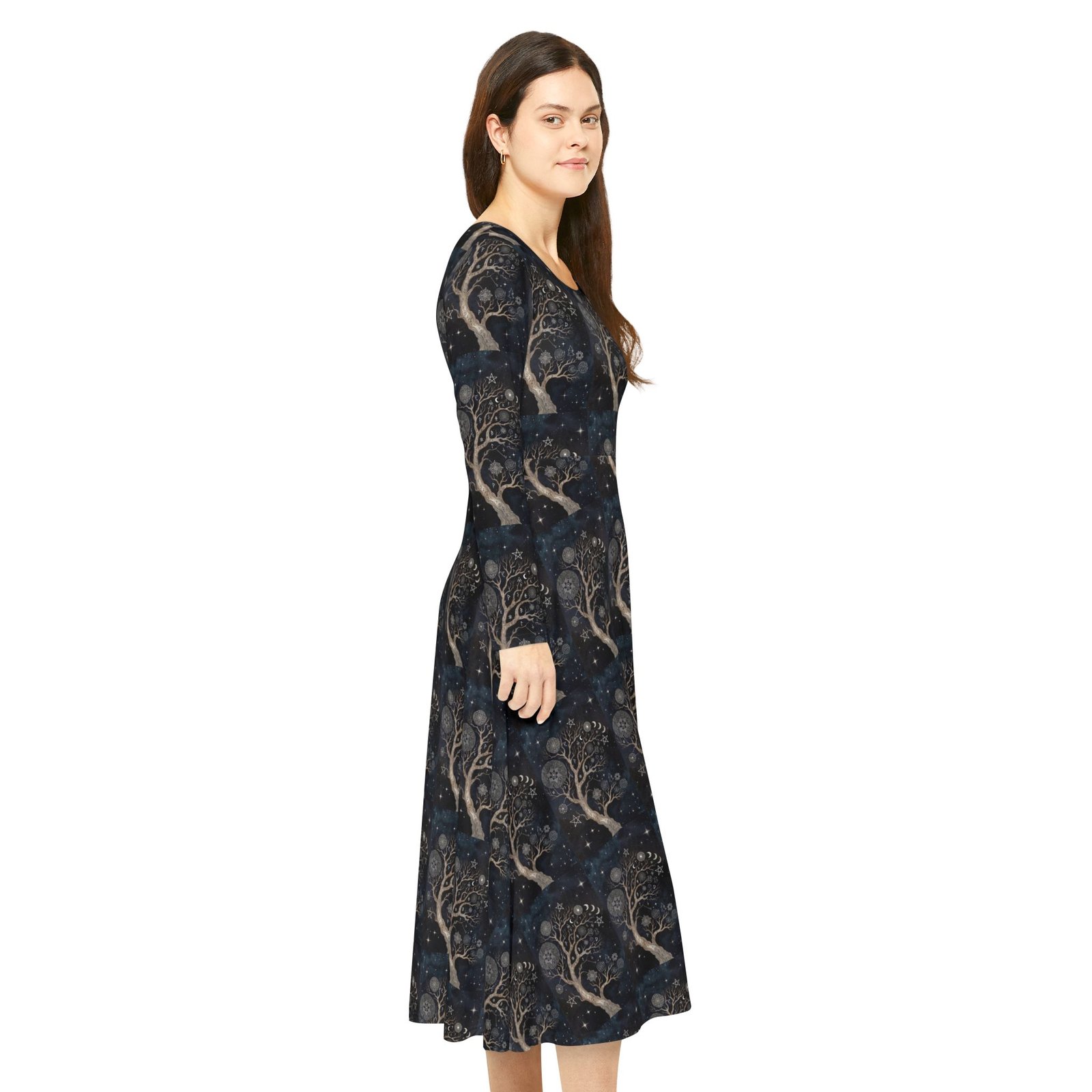 Mystic Tree Maxi Dress — Long Sleeve Dance Dress with Night Sky Print - Image 7