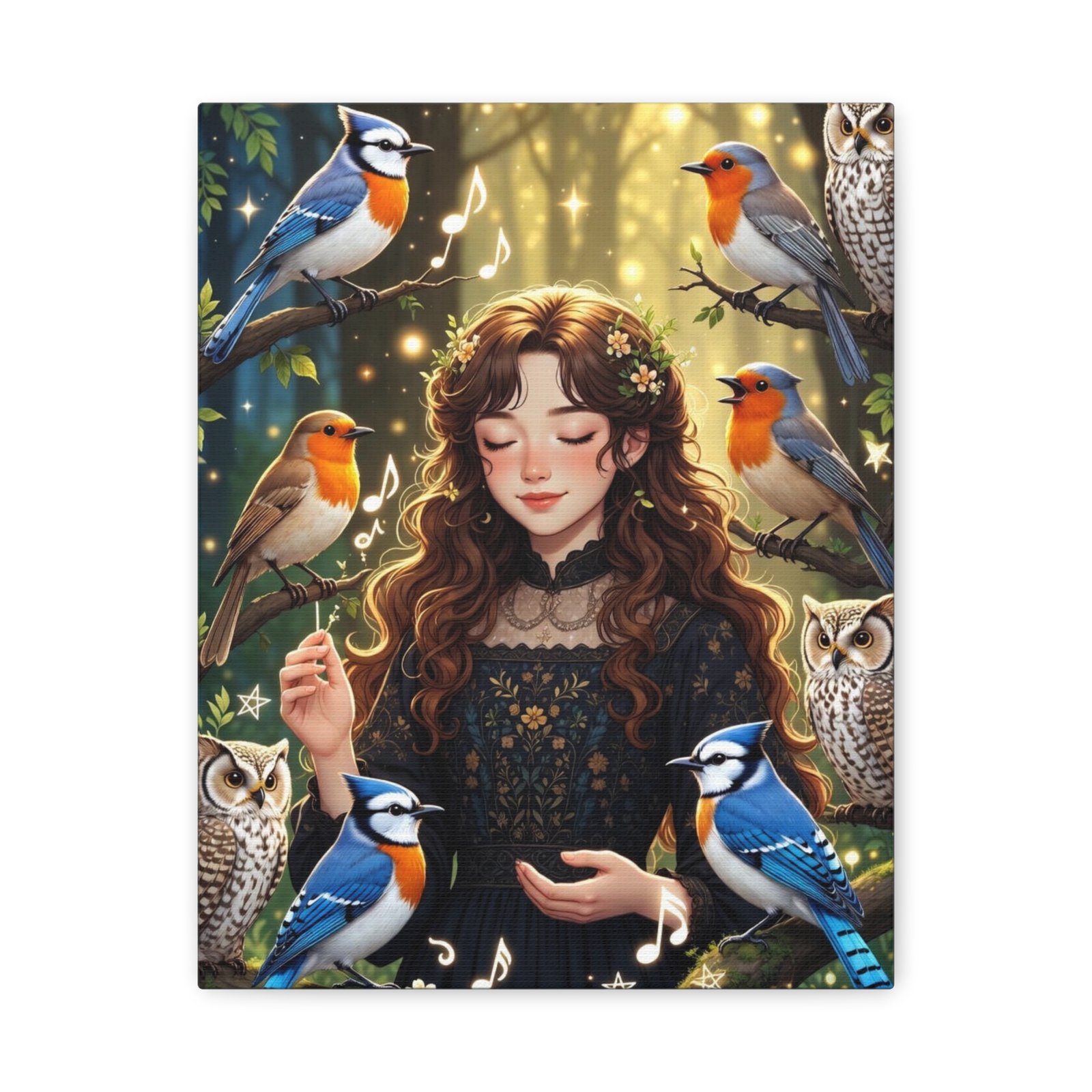 Enchanted Songbird Girl Matte Canvas Wall Art - Image 9