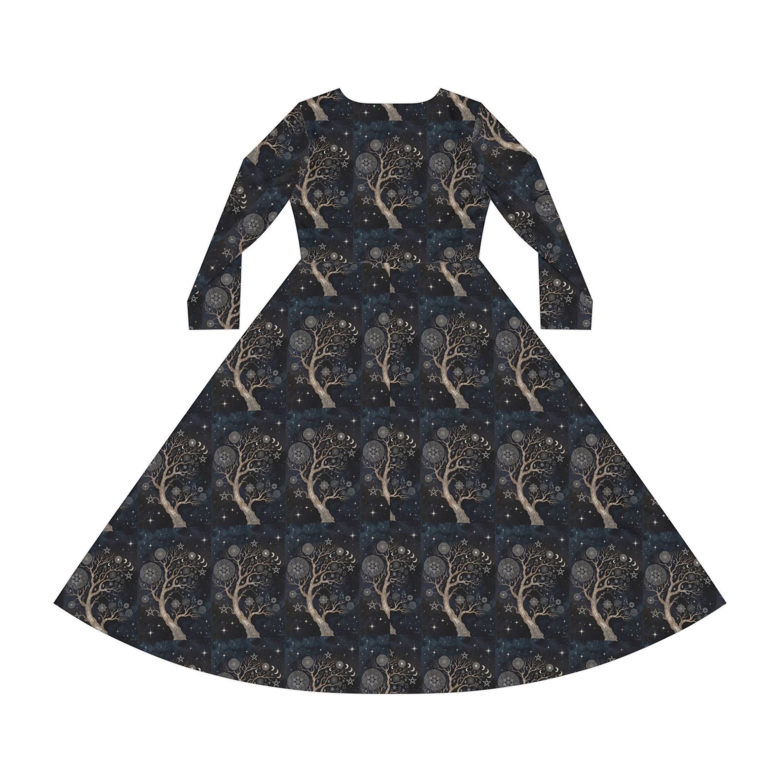 Mystic Tree Maxi Dress — Long Sleeve Dance Dress with Night Sky Print - Image 3