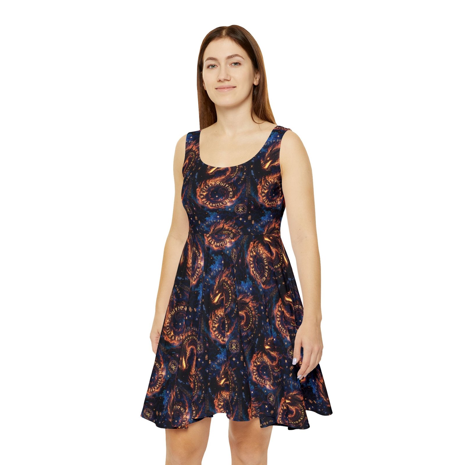 Galaxy Dragon Skater Dress — Cosmic Fire Serpent Print - Image 4