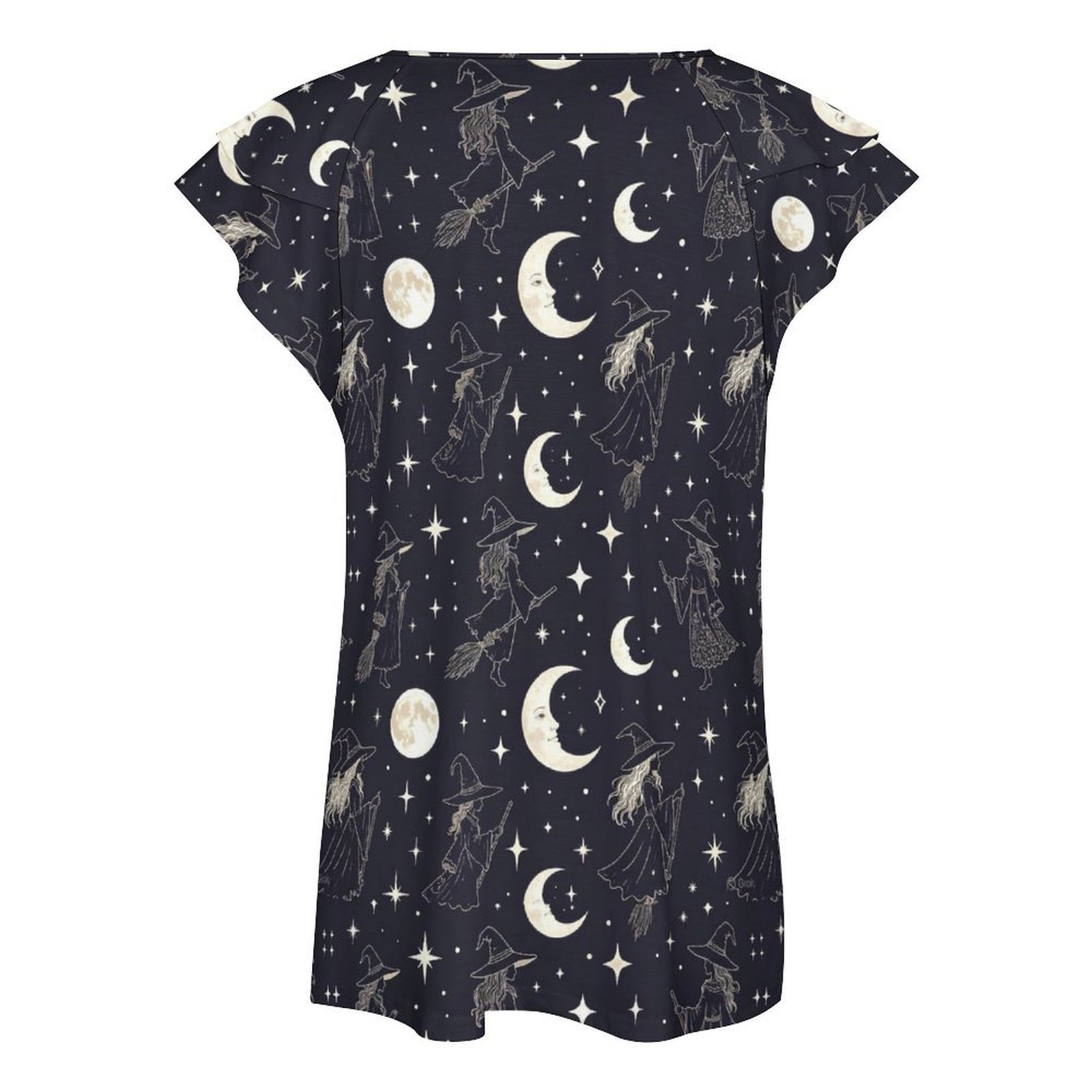 Moon Witch Tee Women's Ruffle Sleeve V-Neck T-Shirt - Image 3