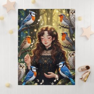 Enchanted Forest Baby Blanket — Soft Fleece with Girl & Songbirds Design