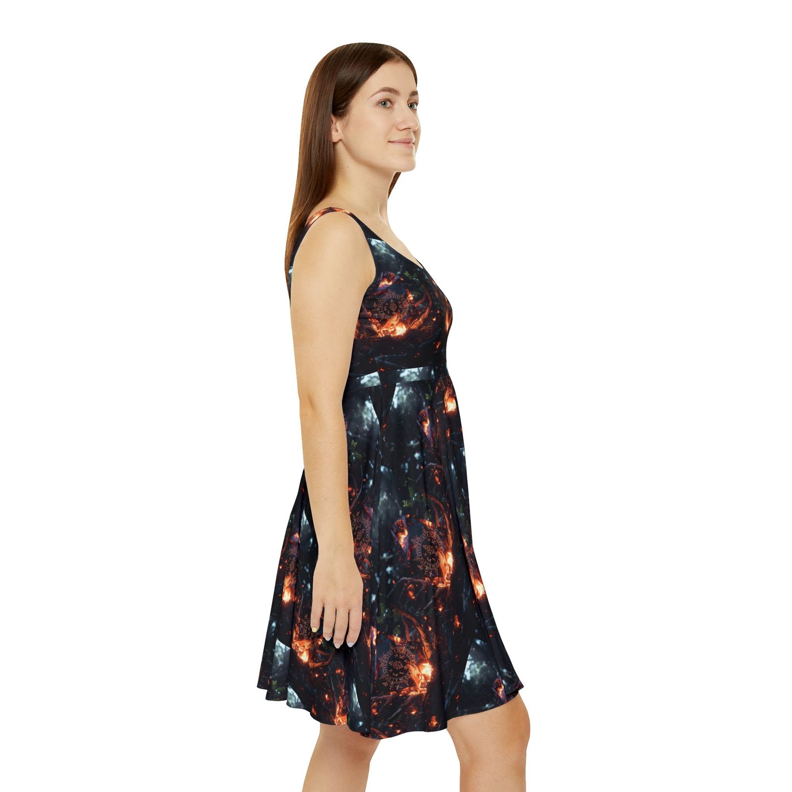 Galaxy Fire Skater Dress — Cosmic Nebula Print Women's Dress - Image 6