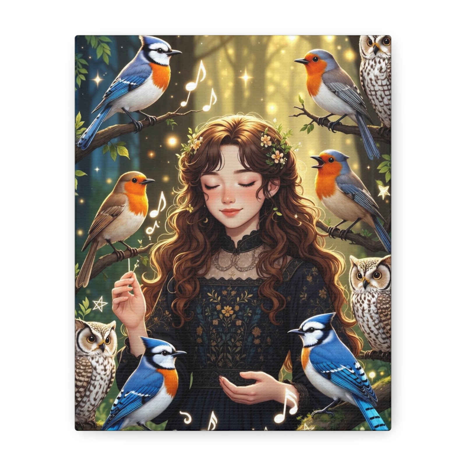 Enchanted Songbird Girl Matte Canvas Wall Art