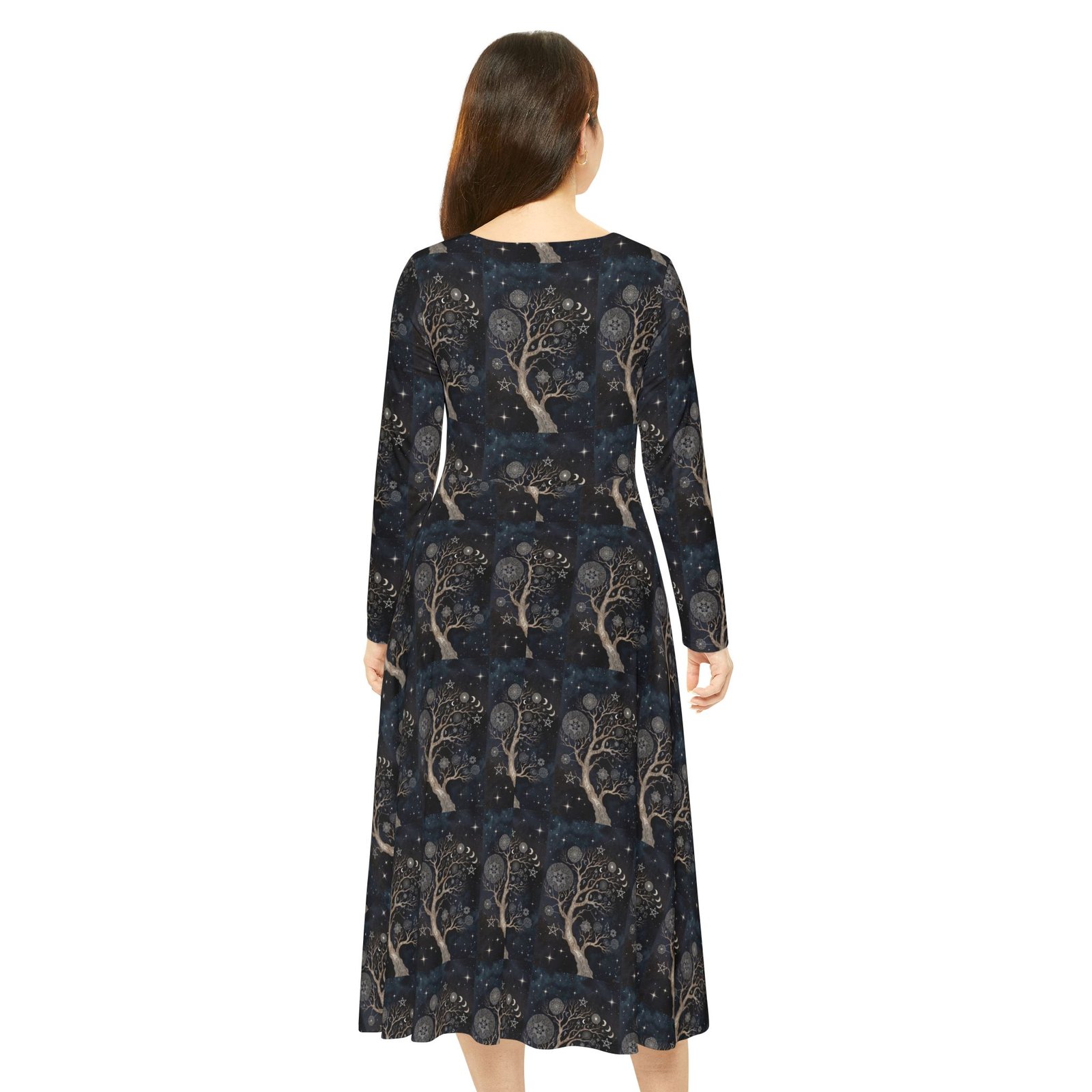 Mystic Tree Maxi Dress — Long Sleeve Dance Dress with Night Sky Print - Image 5