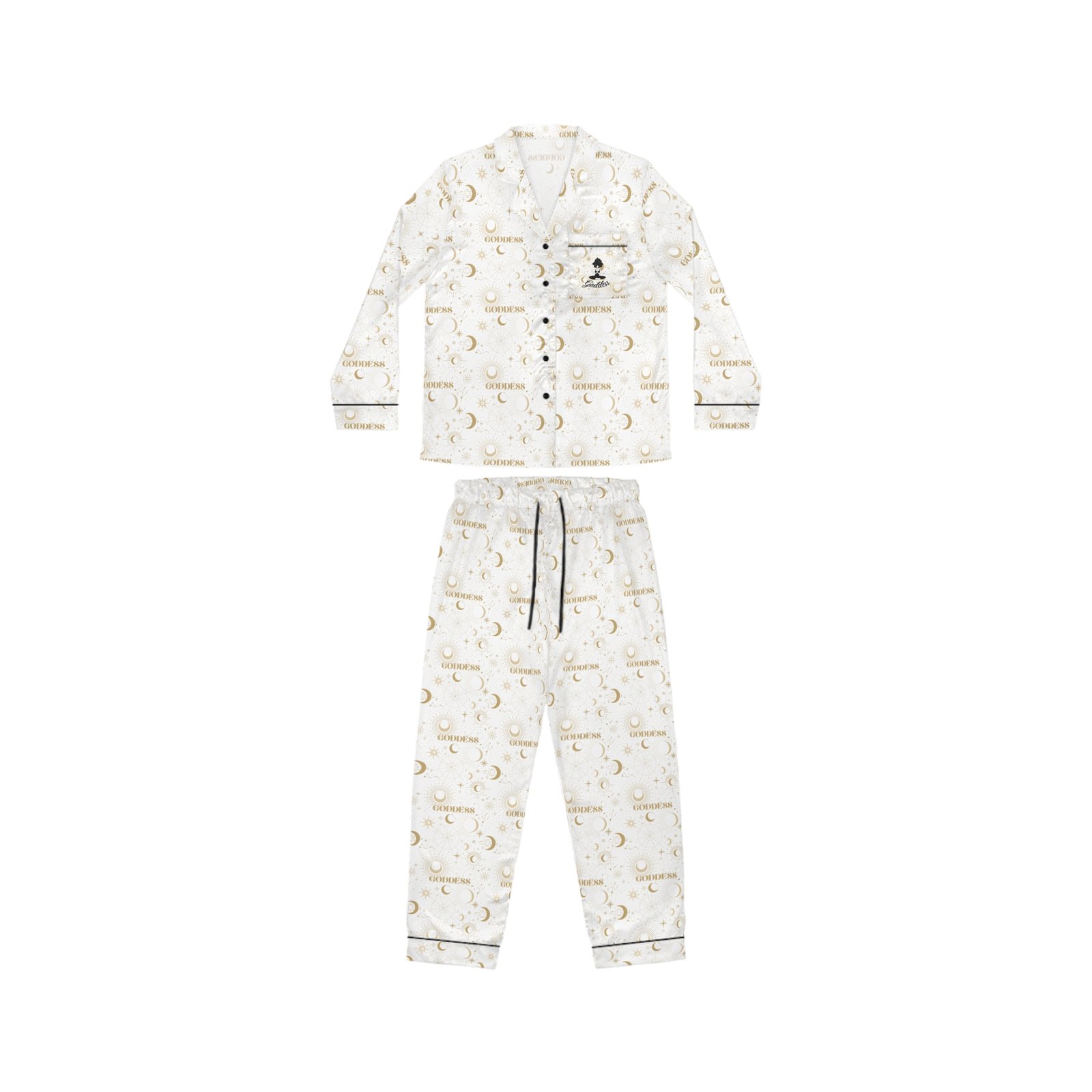 Women's Satin Pajama Set — Elegant Gold Moon & Stars Print - Image 2