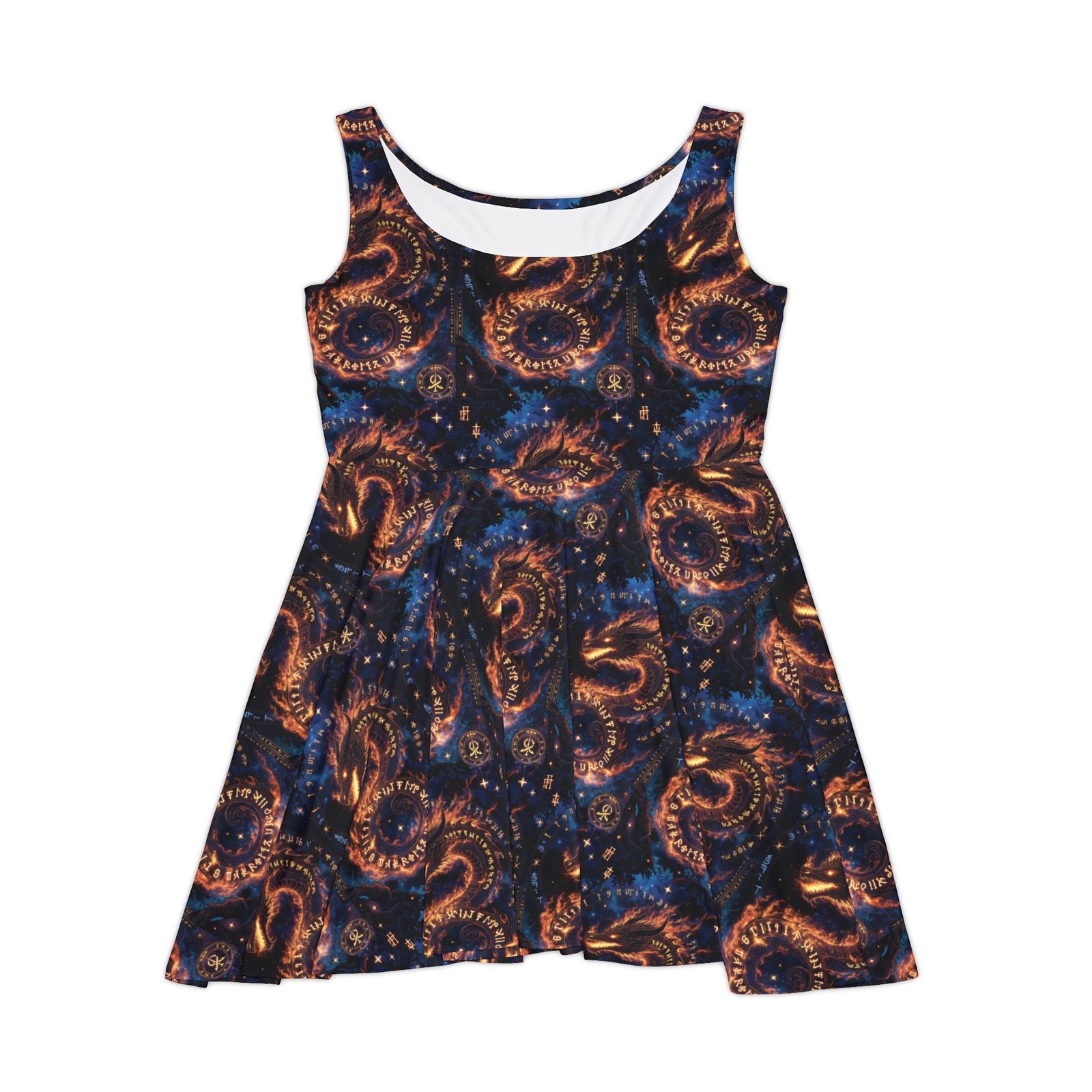 Galaxy Dragon Skater Dress — Cosmic Fire Serpent Print - Image 2