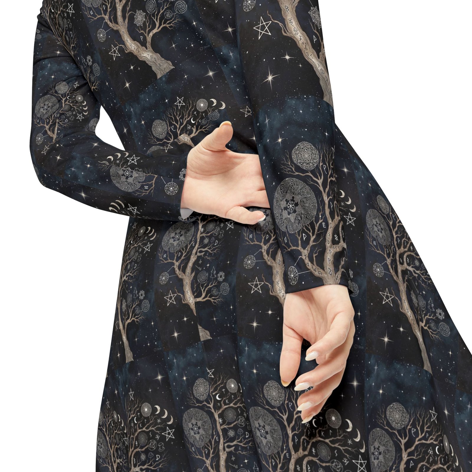 Mystic Tree Maxi Dress — Long Sleeve Dance Dress with Night Sky Print - Image 6