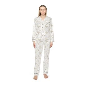 Women's Satin Pajama Set — Elegant Gold Moon & Stars Print