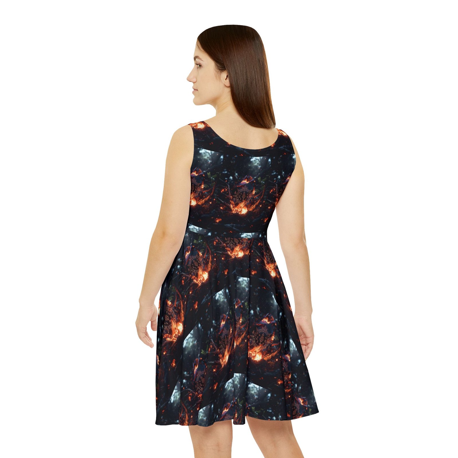 Galaxy Fire Skater Dress — Cosmic Nebula Print Women's Dress - Image 4