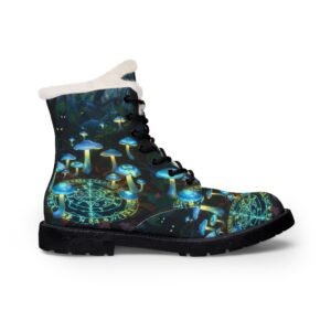 Faux Fur & Leather Winter Boots — Forest Mushroom Pattern