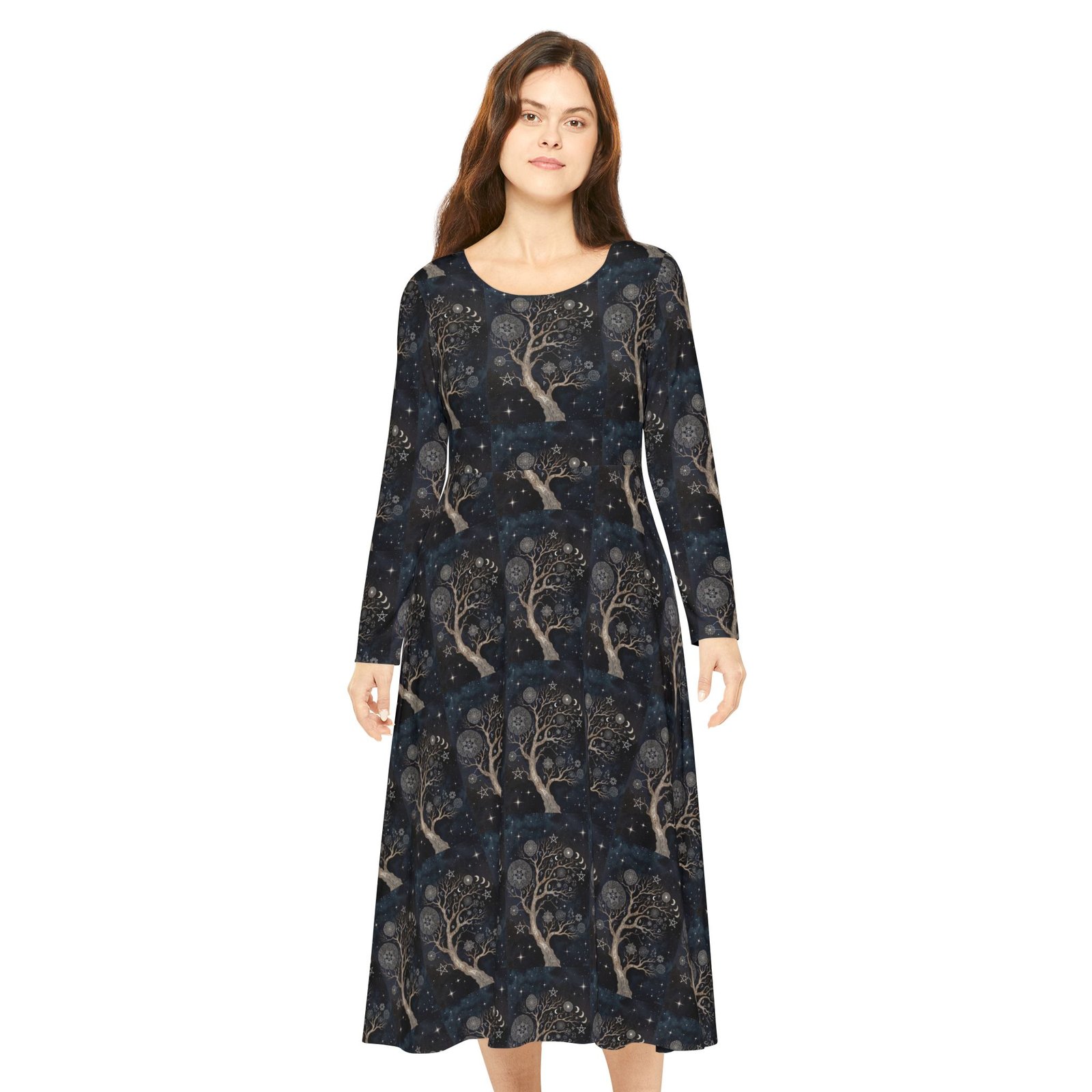 Mystic Tree Maxi Dress — Long Sleeve Dance Dress with Night Sky Print - Image 4