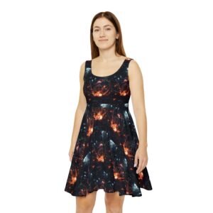 Galaxy Fire Skater Dress — Cosmic Nebula Print Women's Dress