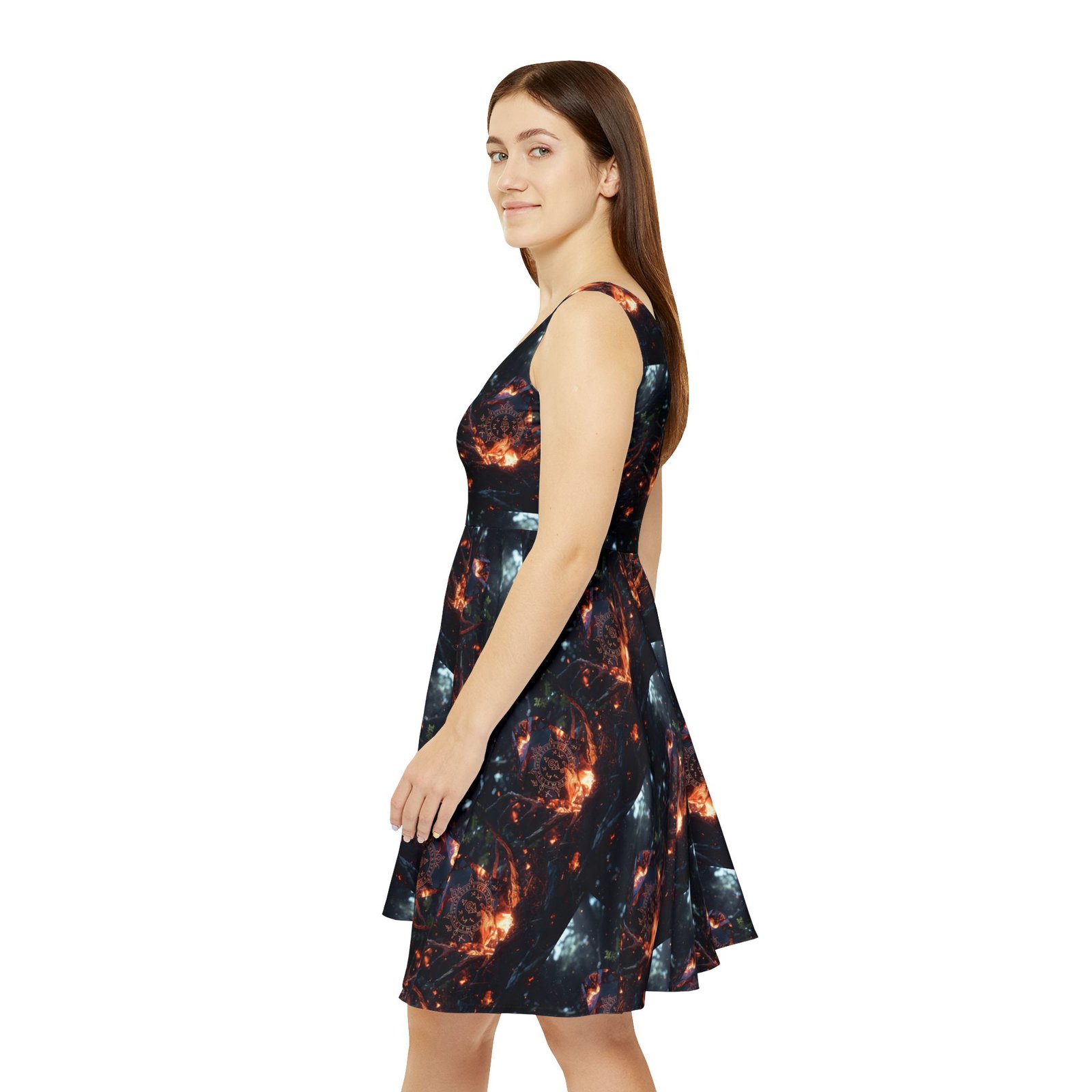Galaxy Fire Skater Dress — Cosmic Nebula Print Women's Dress - Image 5
