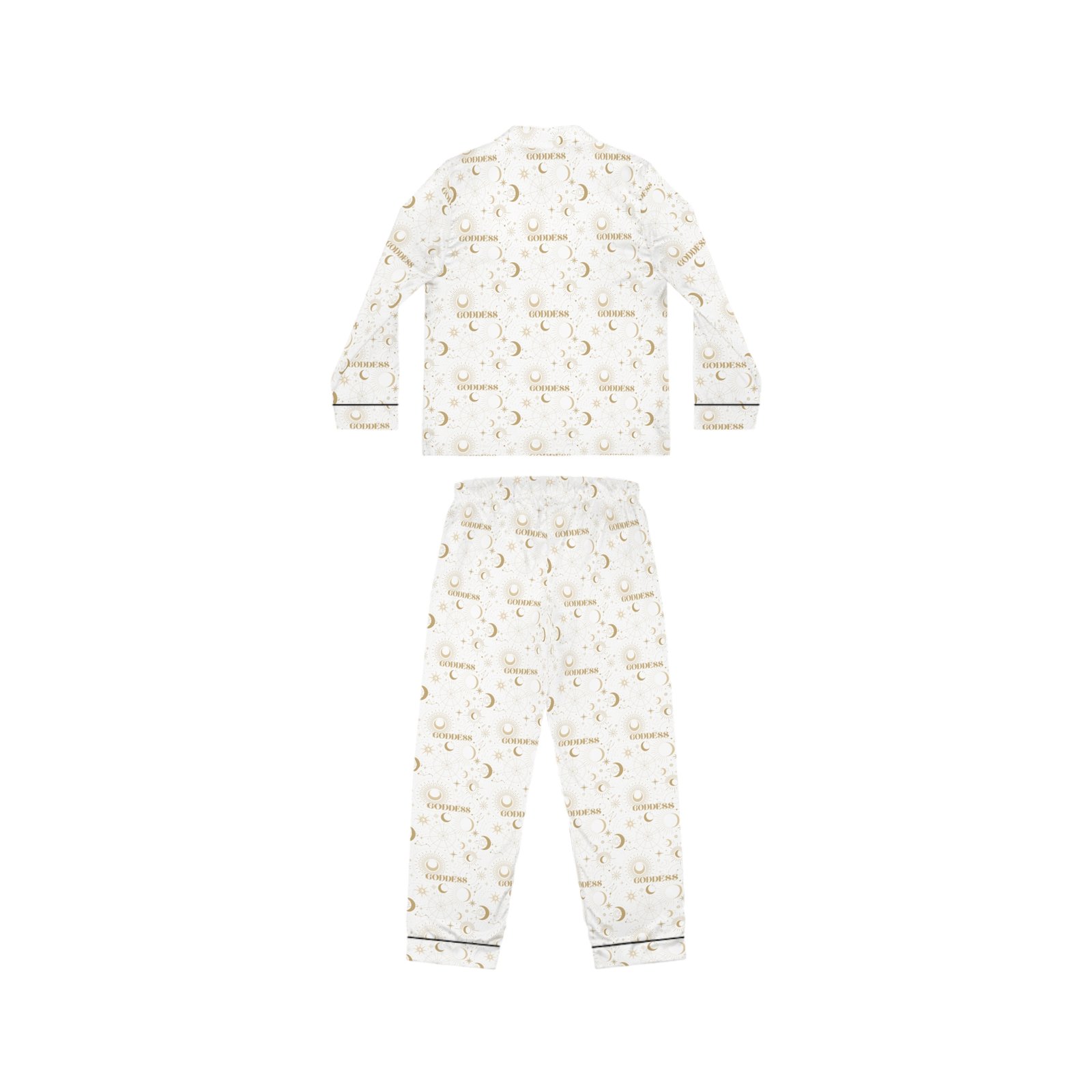Women's Satin Pajama Set — Elegant Gold Moon & Stars Print - Image 3