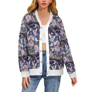 Women's mystical Angel Unicorn print Women's Ribbed Cardigan